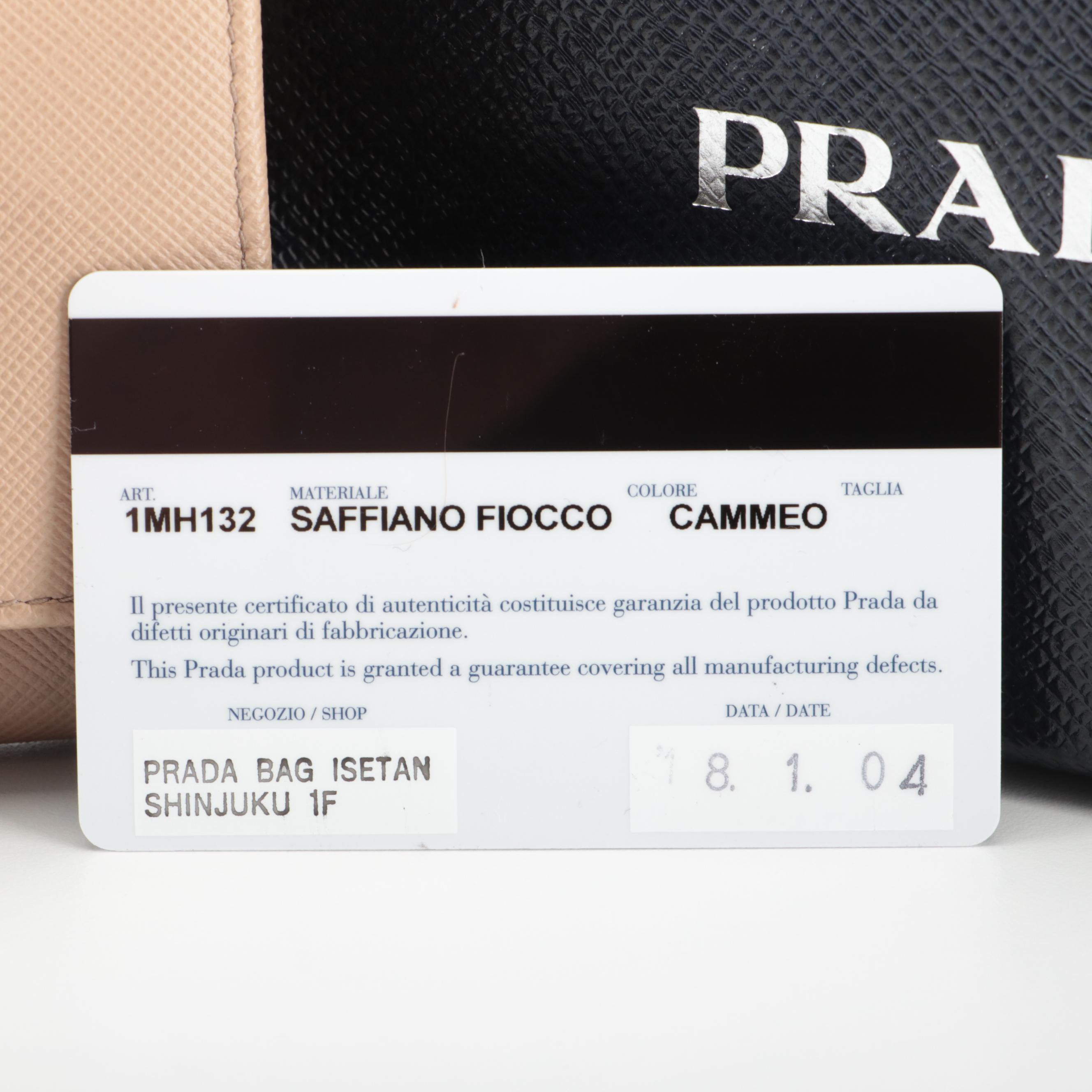 Prada Long Wallet with Bow in Dark Beige Saffiano Leather and Box