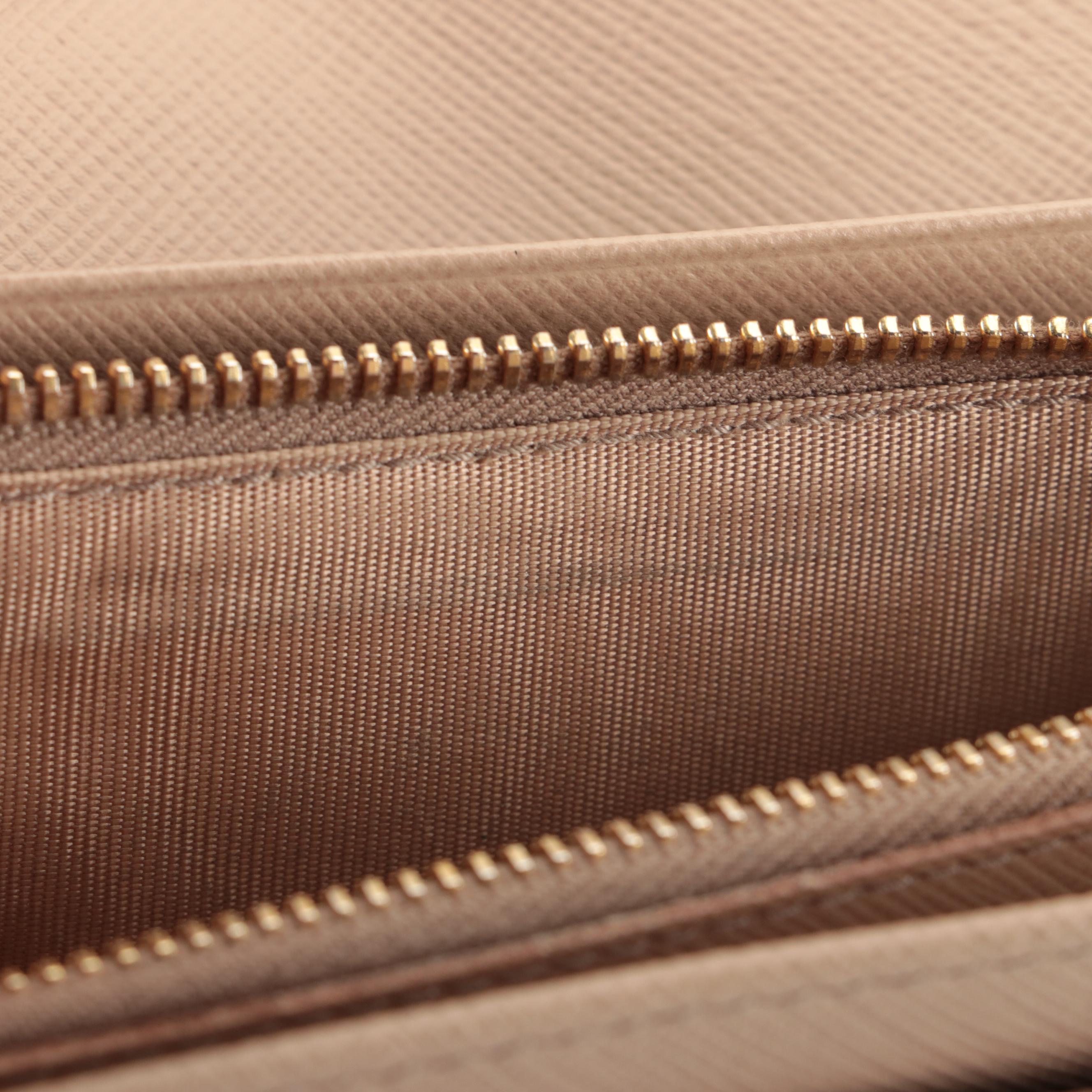 Prada Long Wallet with Bow in Dark Beige Saffiano Leather and Box