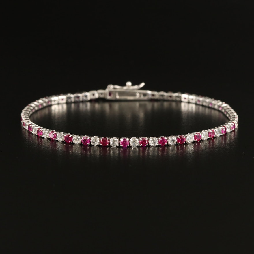 Sterling Ruby and Sapphire Line Bracelet