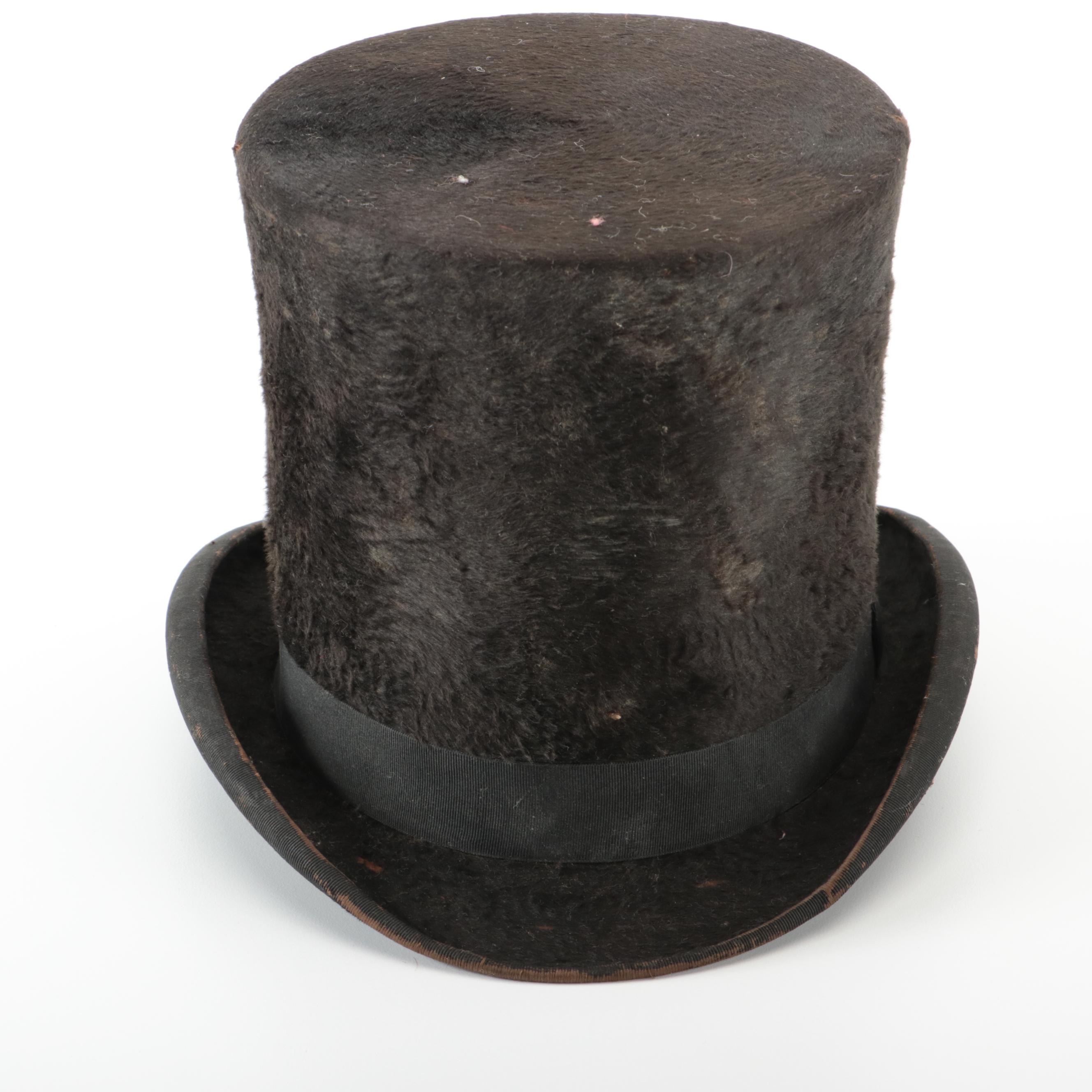 Victorian Era Beaver Fur Felt D'Orsay Style Top Hat