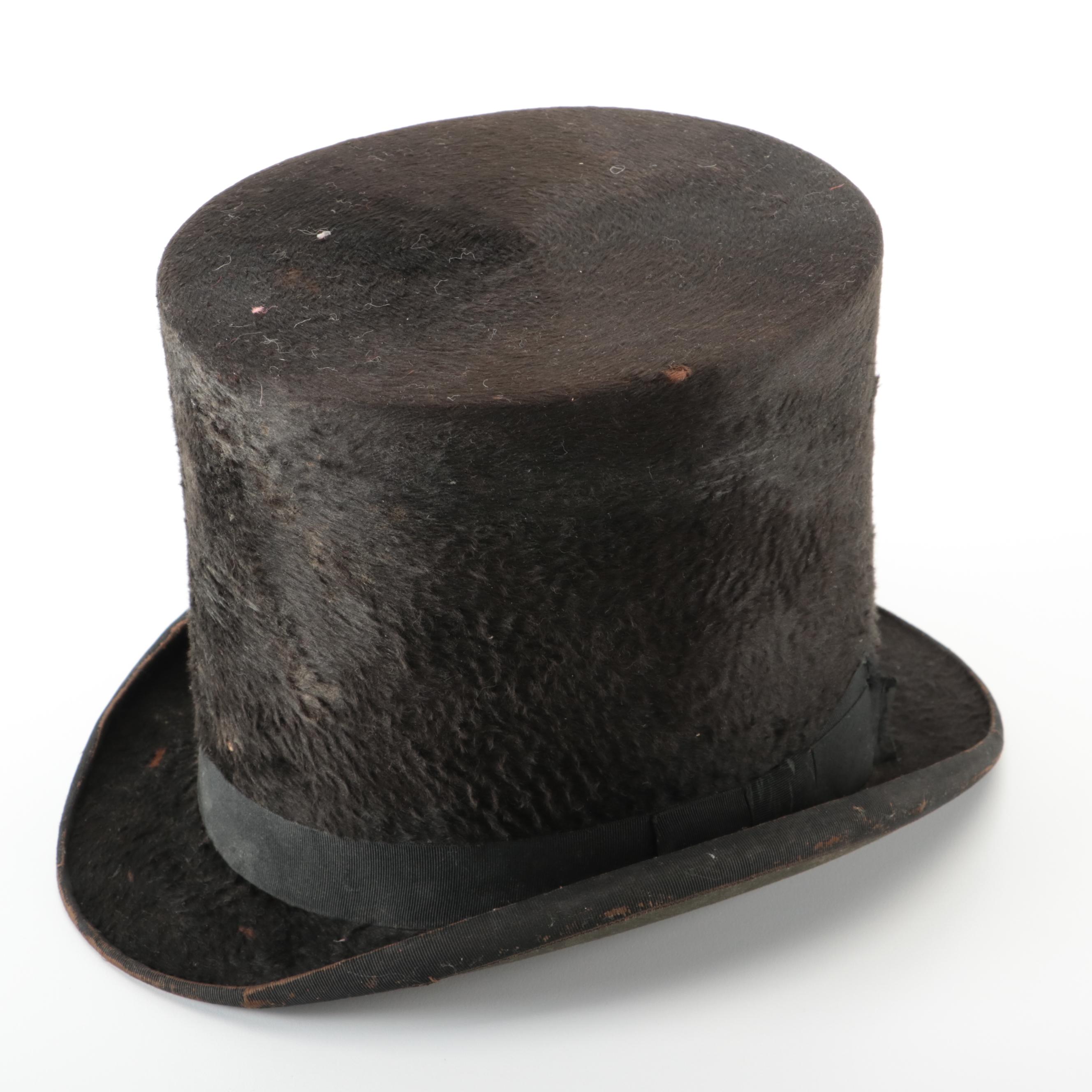 Victorian Era Beaver Fur Felt D'Orsay Style Top Hat