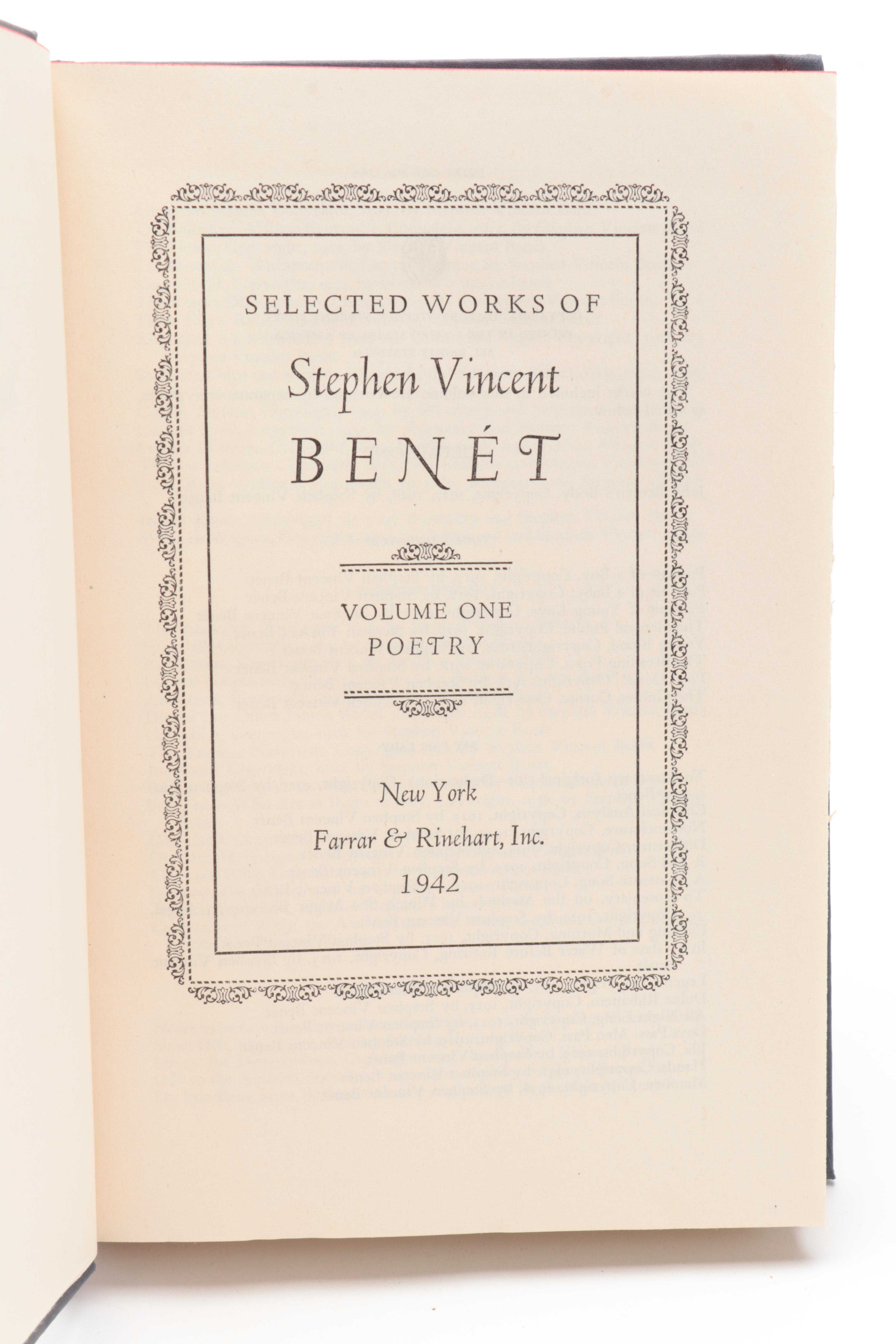 First Edition "Selected Works of Stephen Vincent Benét" Two-Volume set, 1942
