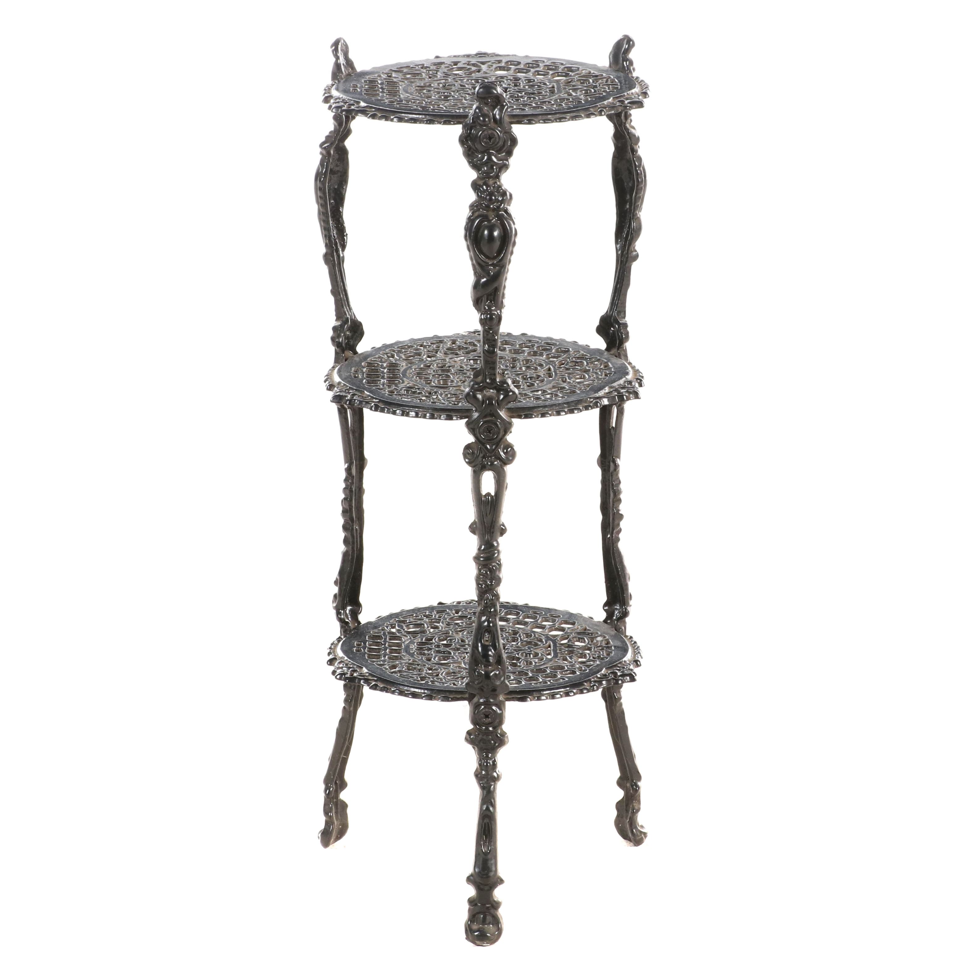 Victorian Style Painted Cast Iron Three-Tier Plant Stand