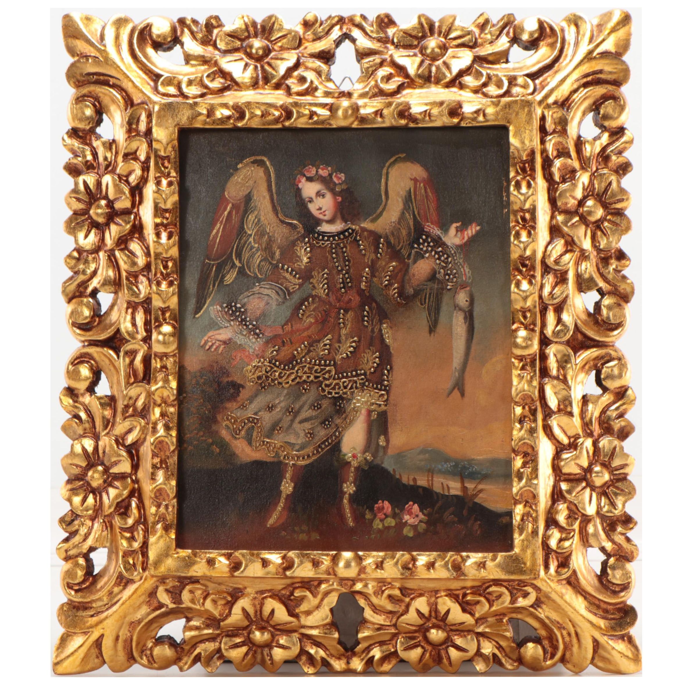 Cuzco School Style Oil Painting of Archangel Saint Raphael