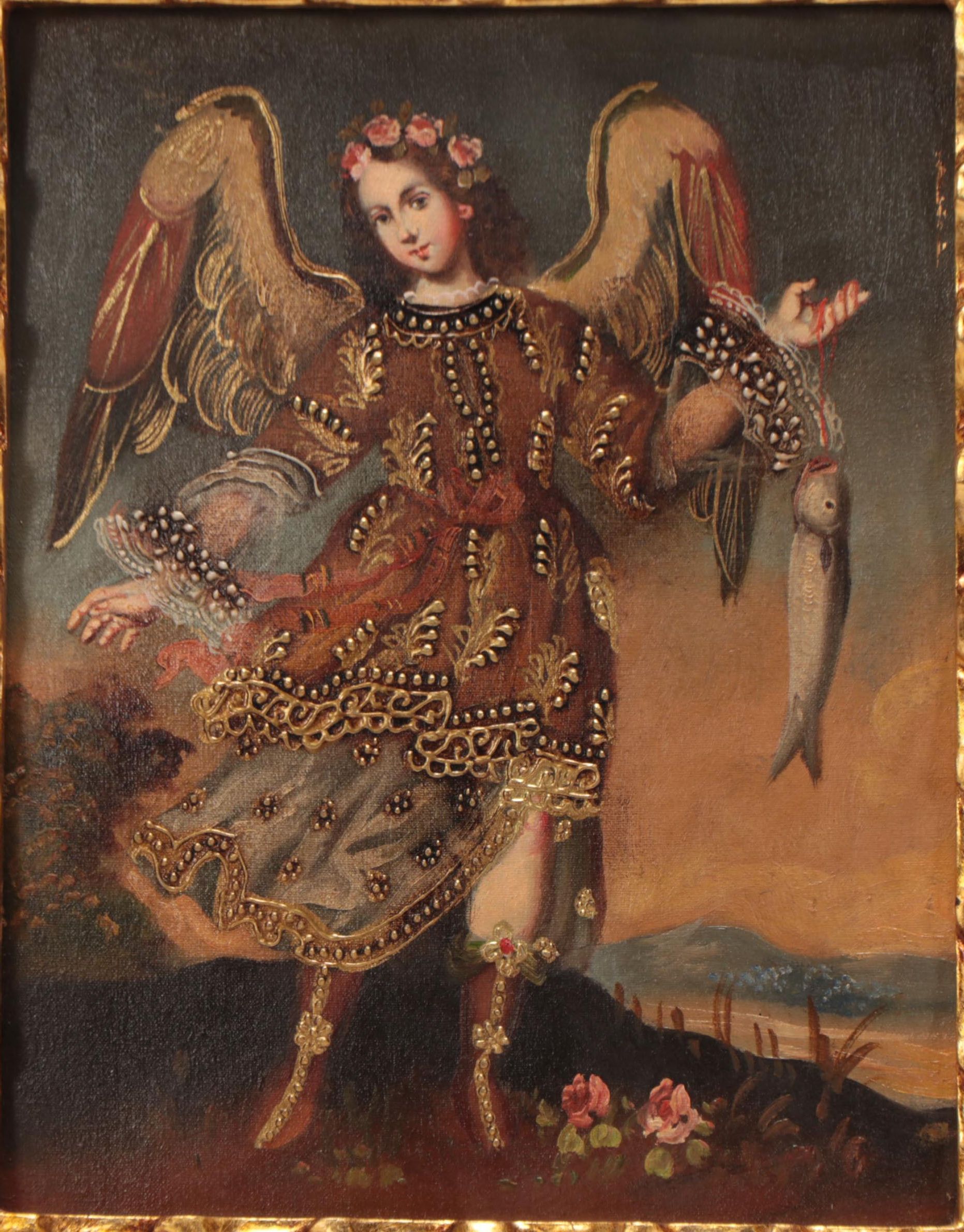 Cuzco School Style Oil Painting of Archangel Saint Raphael