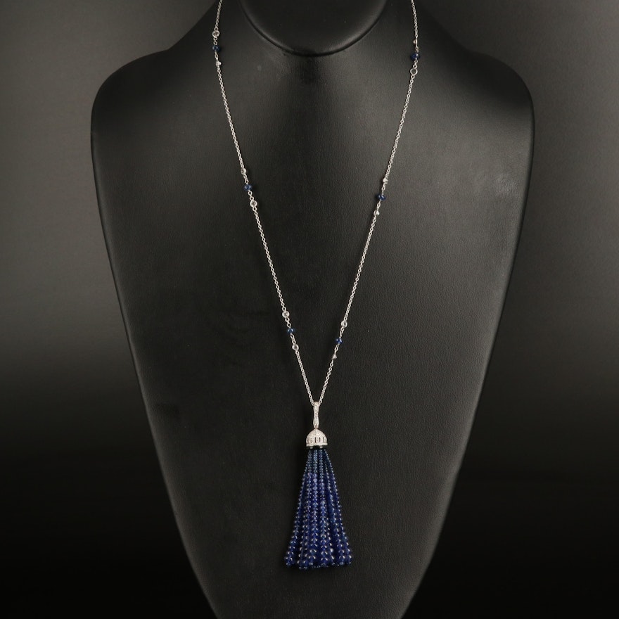 18K Corundum, Topaz, Diamond and Black Onyx Tassel Enhancer Pendant Necklace