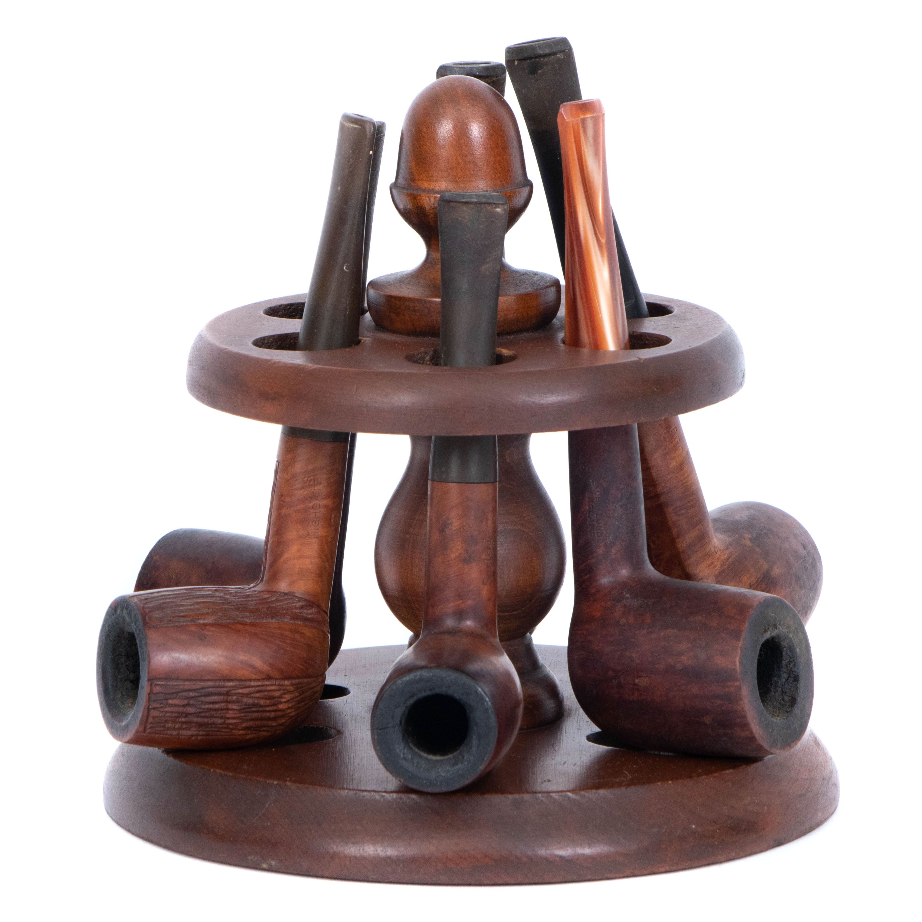 Sasieni "Mayfair", Jobey "Fawn", and Other Wooden Tobacco Pipes in Stand
