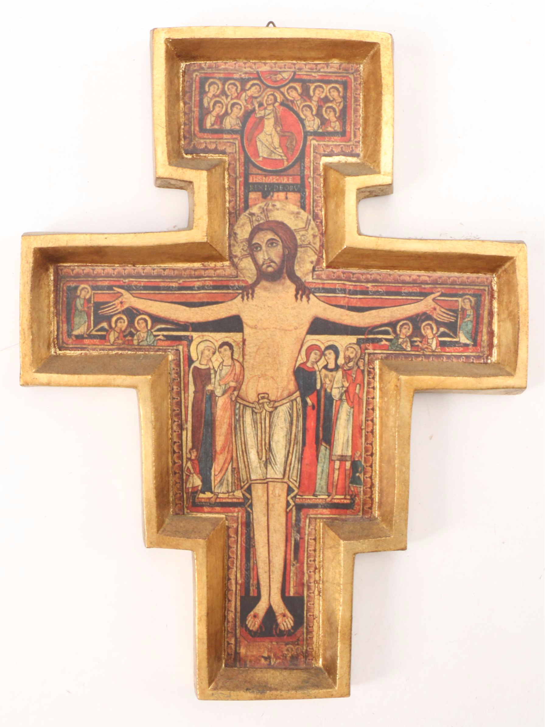Italian San Damiano Cross with Greek Orthodox Icons of Jesus, Mary, and Saints