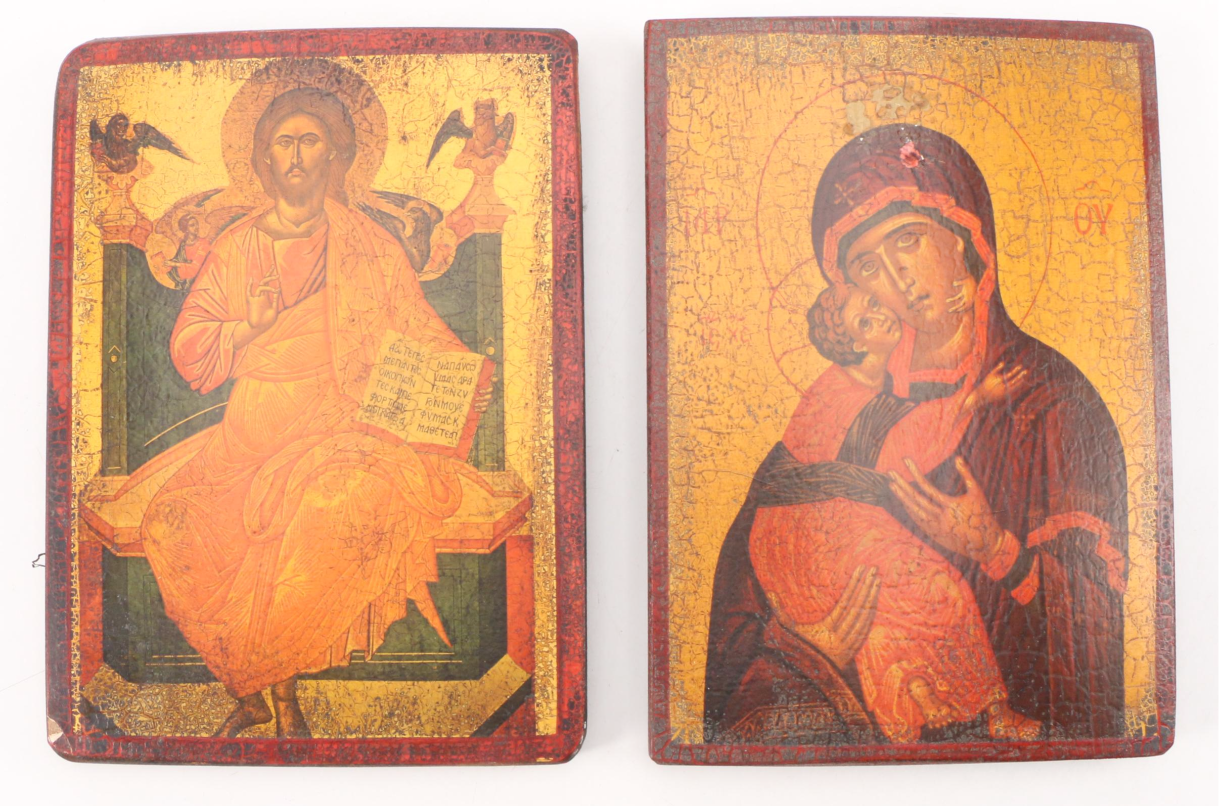 Italian San Damiano Cross with Greek Orthodox Icons of Jesus, Mary, and Saints