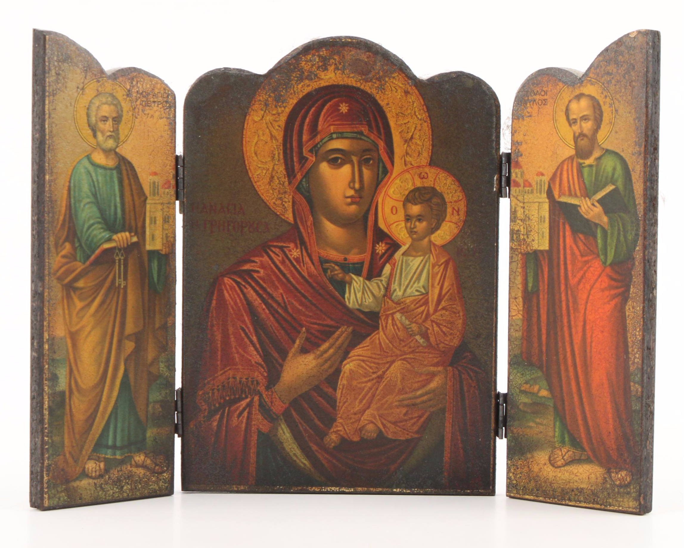 Italian San Damiano Cross with Greek Orthodox Icons of Jesus, Mary, and Saints