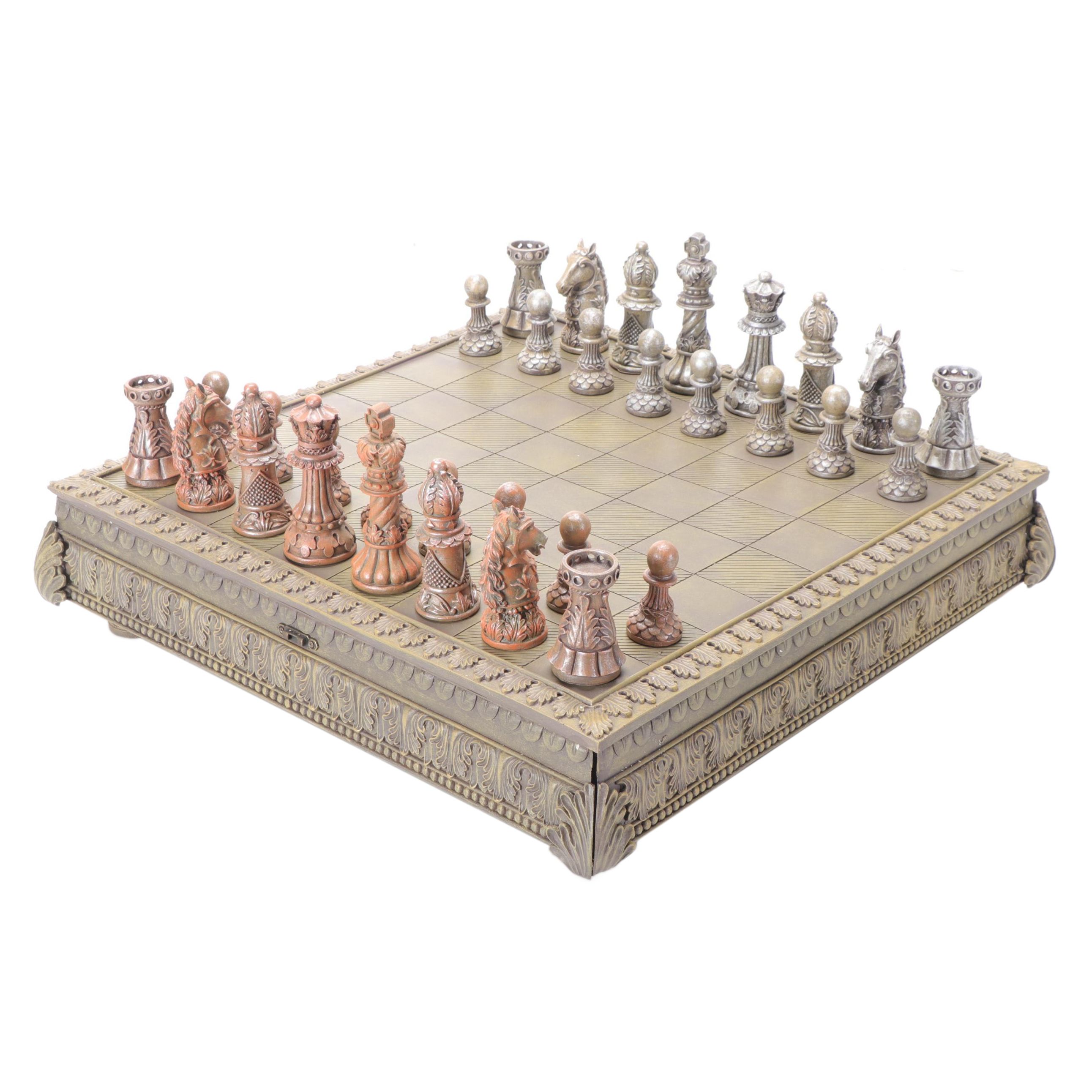 Polyresin Baroque Chess Set with Drawers