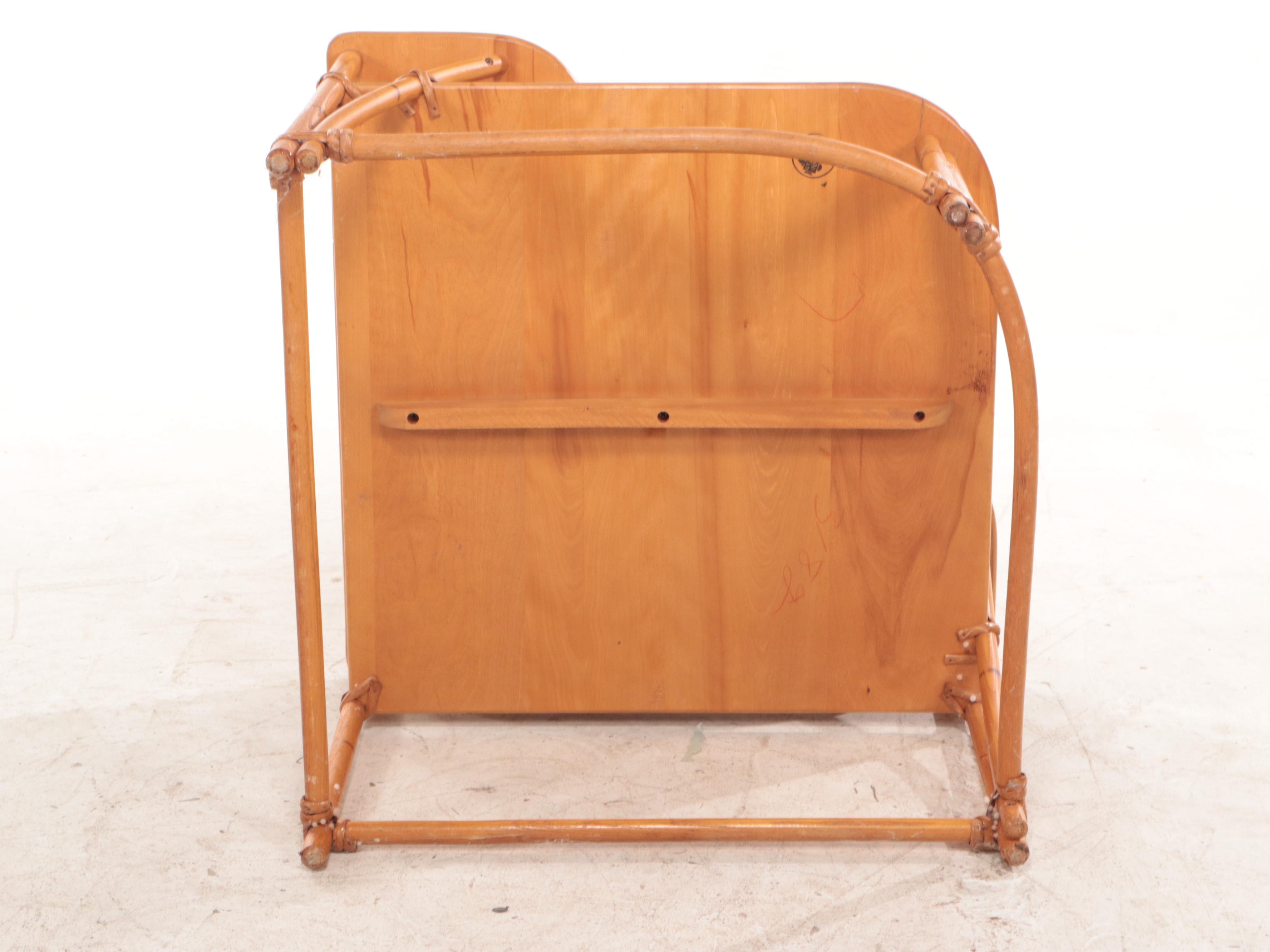 Heywood-Wakefield "Ashcraft" Birch and Faux-Bamboo Two-Tier Corner Table