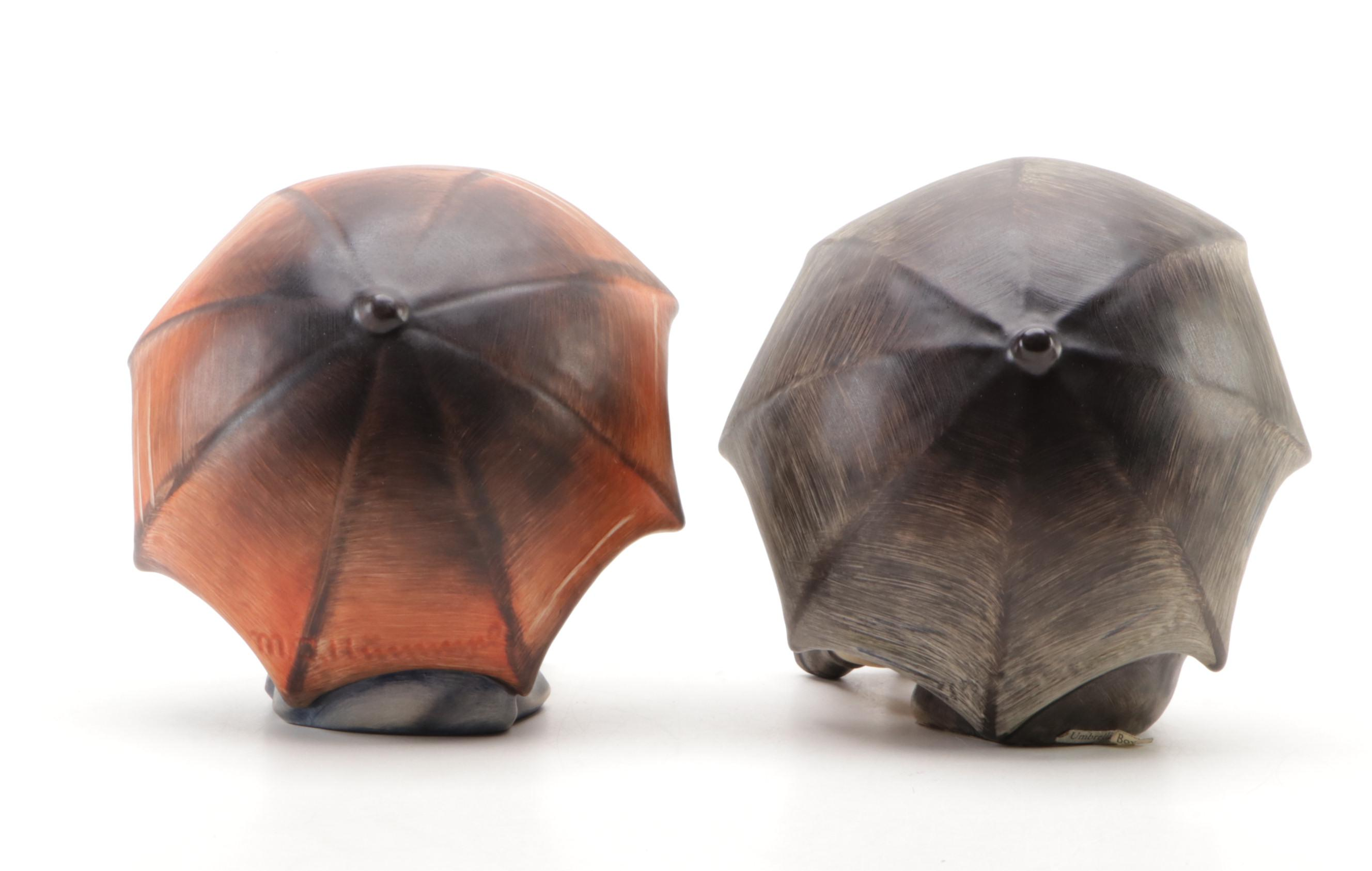 Goebel "Umbrella Boy" and "Umbrella Girl" Porcelain Hummel Figurines