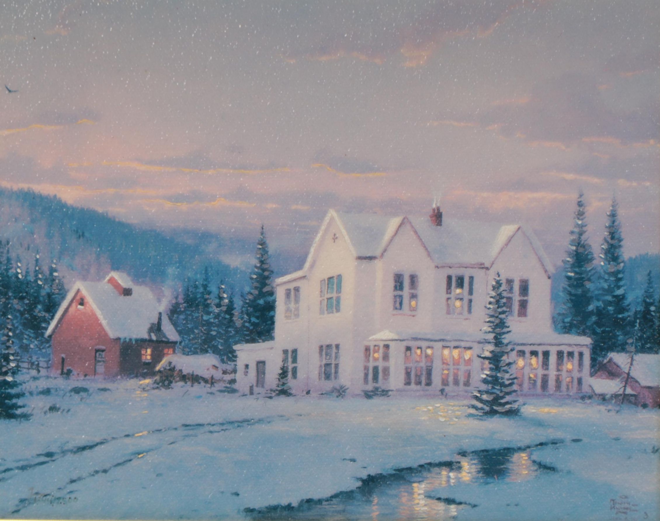 Thomas Kinkade Embellished Offset Lithograph "The Lights of Home," 1995