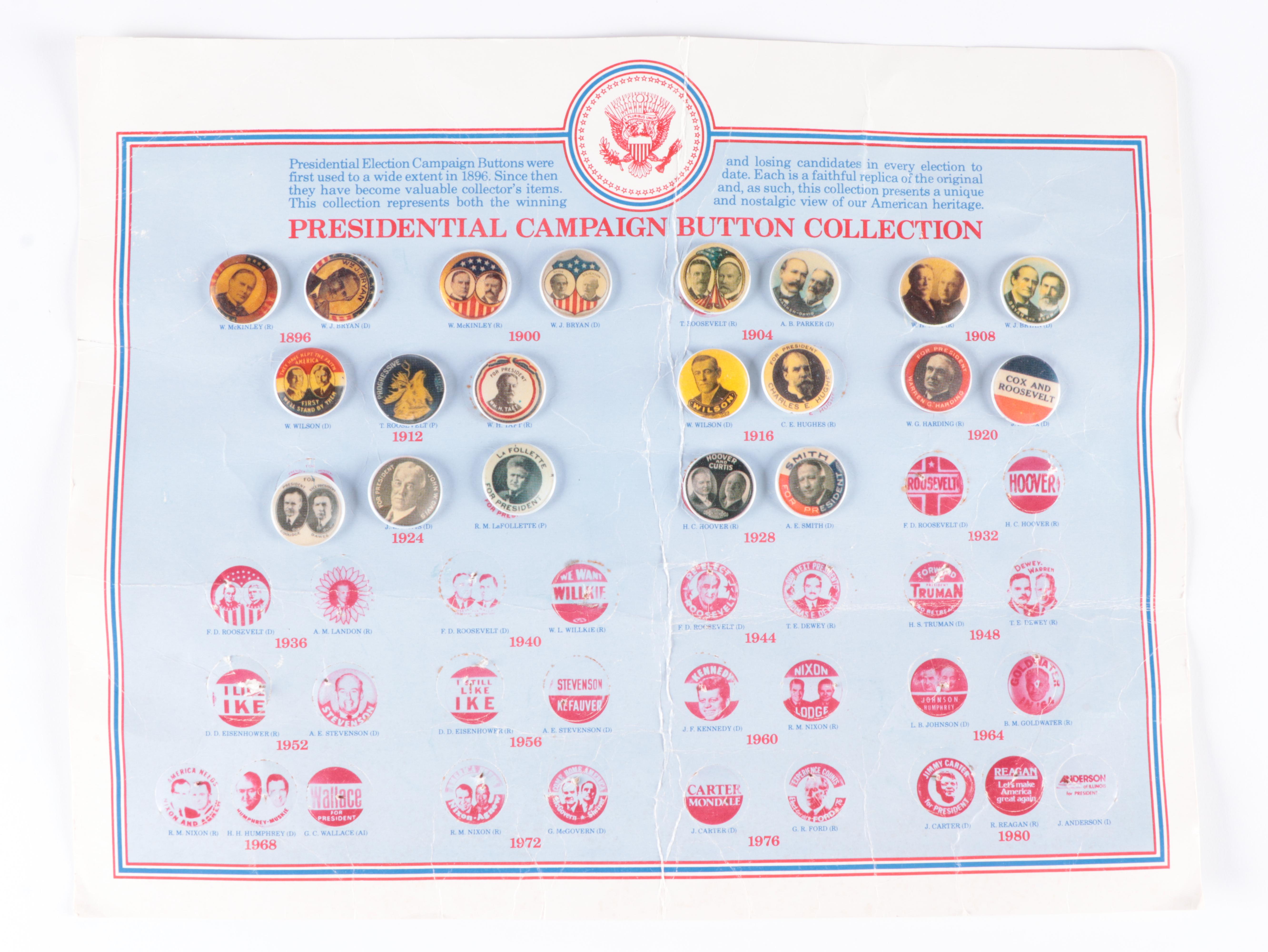 Political Campaign Buttons With Collection Sheet