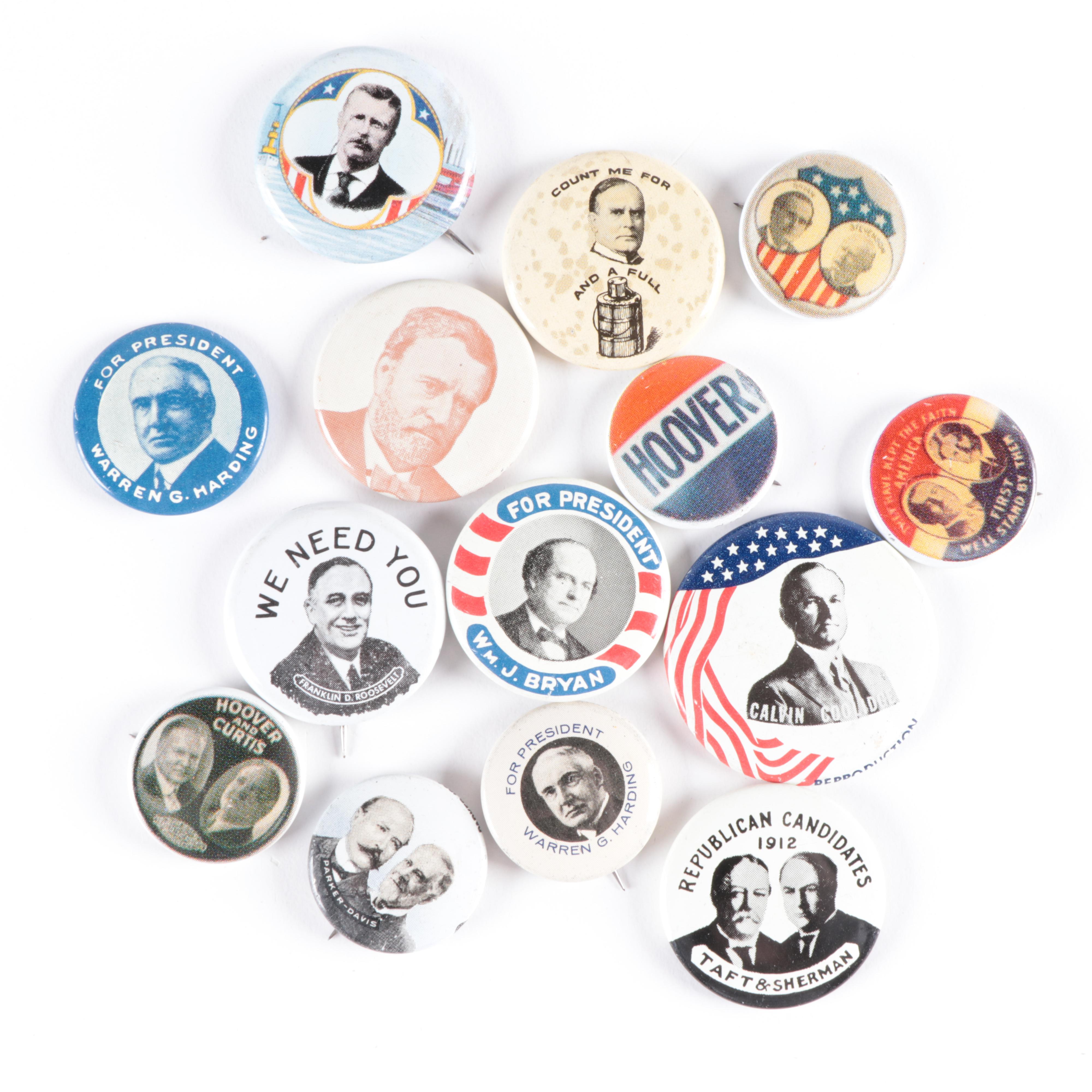 Political Campaign Buttons With Collection Sheet