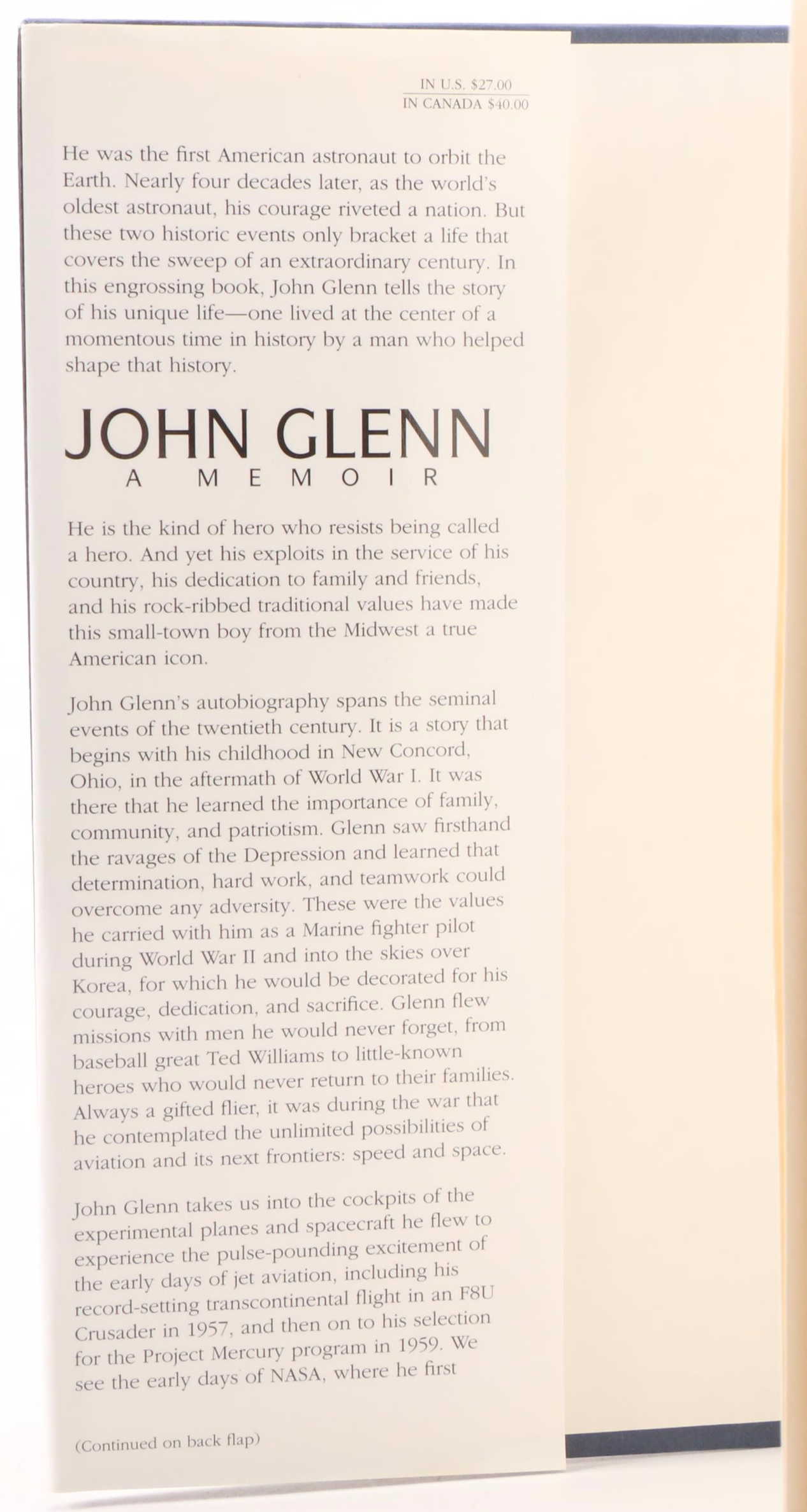 Signed First Edition "John Glenn: A Memoir" by John Glenn and Nick Taylor