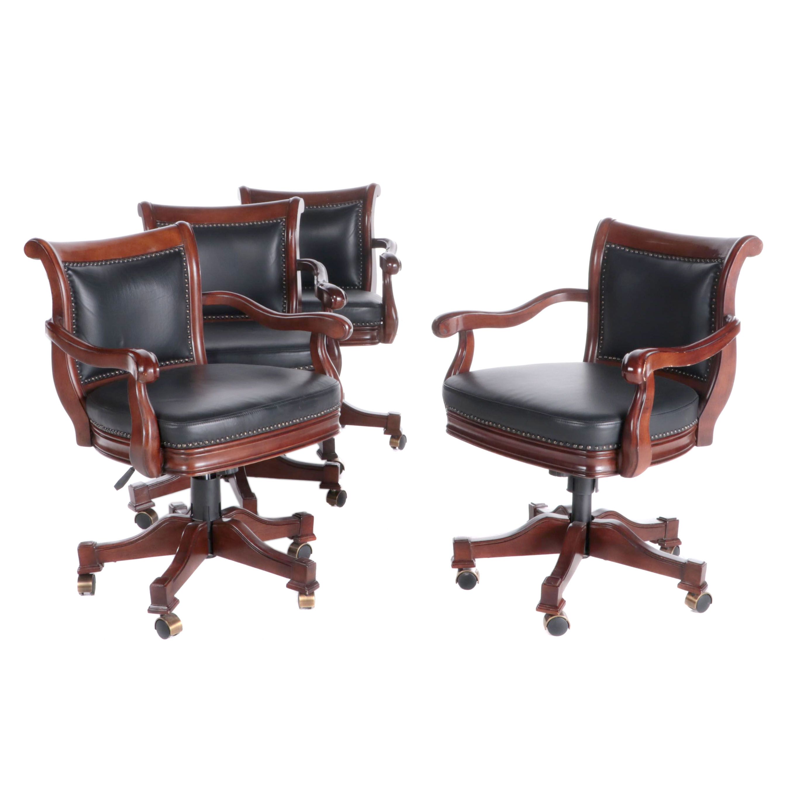Four Well Earth Enterprise Hardwood and Black Leather Swivel