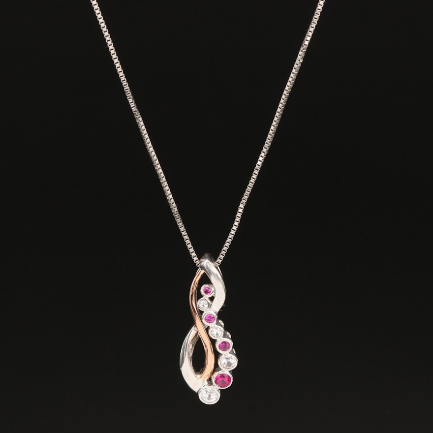 Sterling Ruby and Sapphire Pendant Necklace with 10K Accent