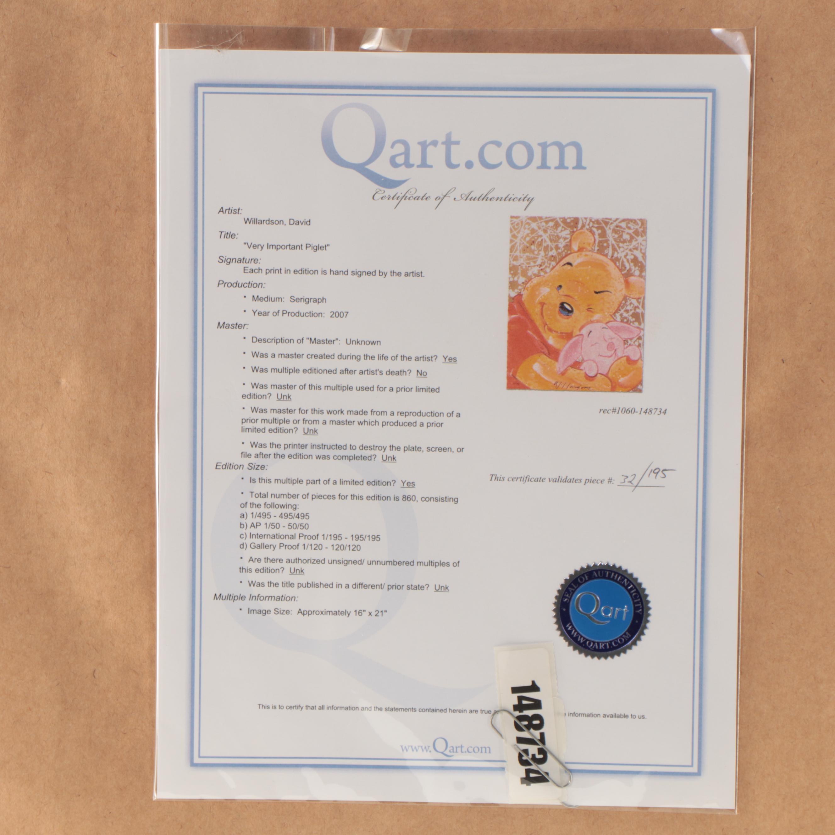 David Willardson Serigraph "Very Important Piglet"