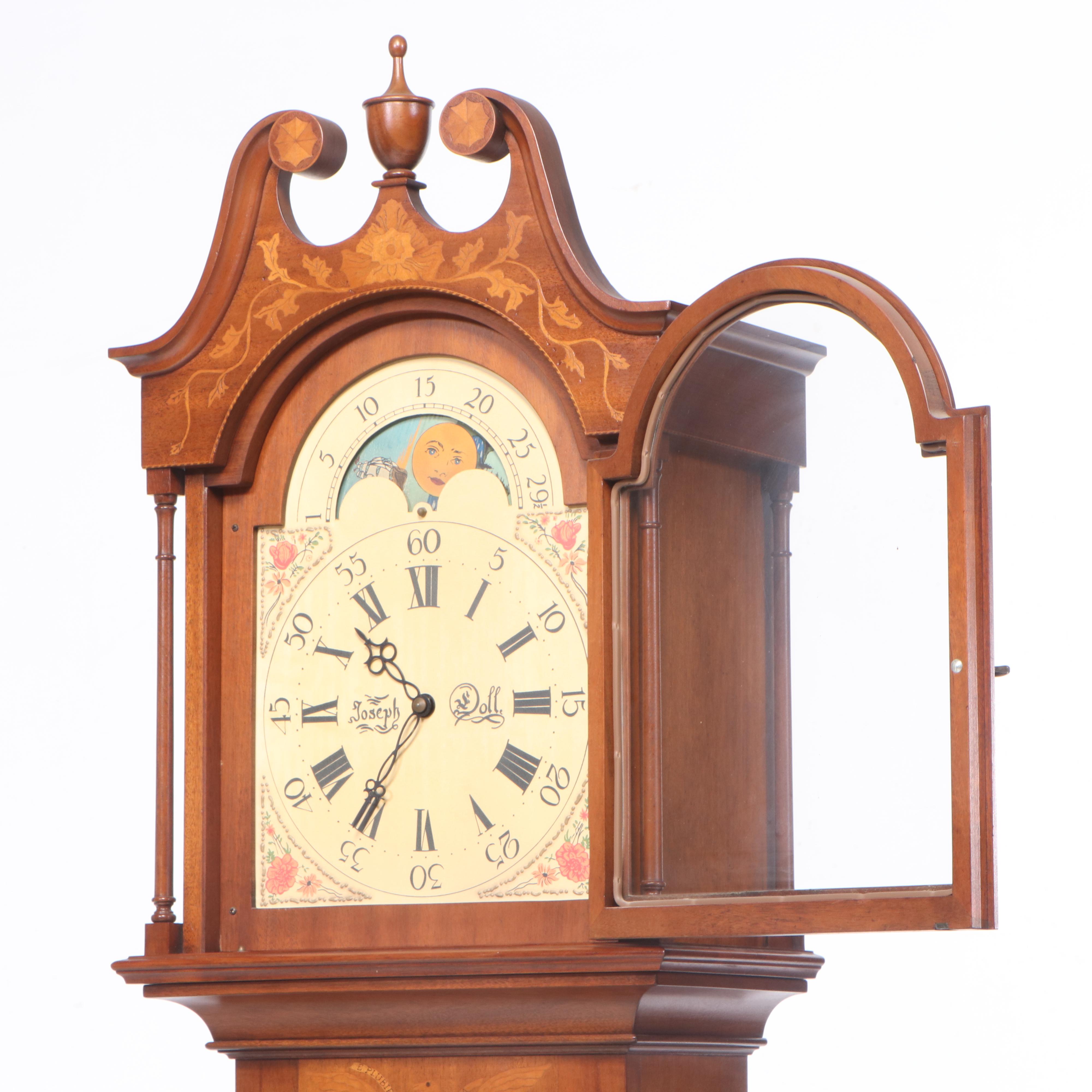 "Joseph Doll" Henry Ford Museum Replica Grandfather Clock with Eagle Inlay