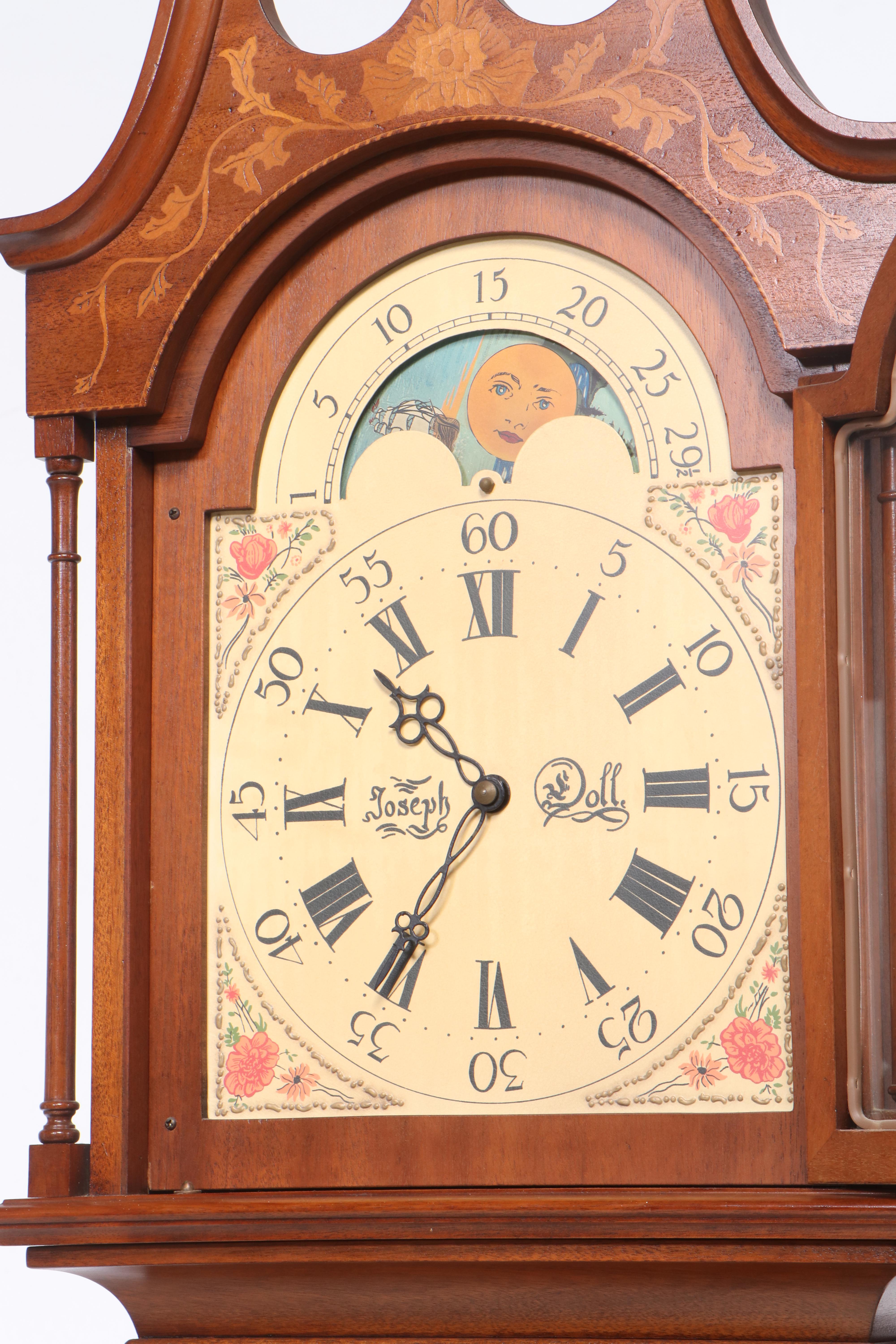 "Joseph Doll" Henry Ford Museum Replica Grandfather Clock with Eagle Inlay