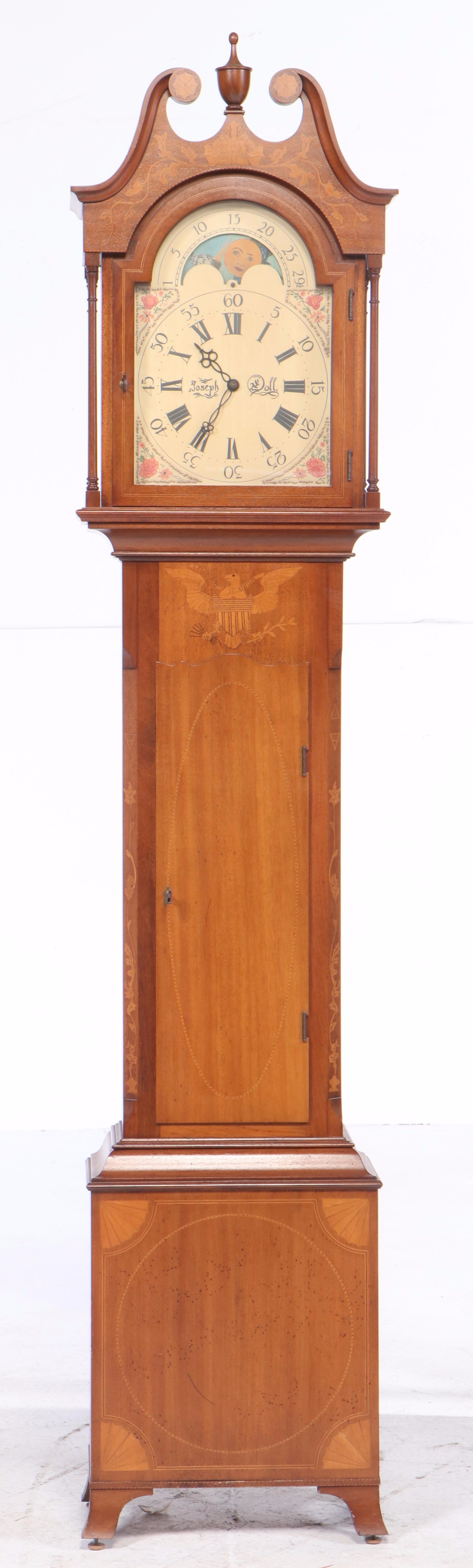 "Joseph Doll" Henry Ford Museum Replica Grandfather Clock with Eagle Inlay