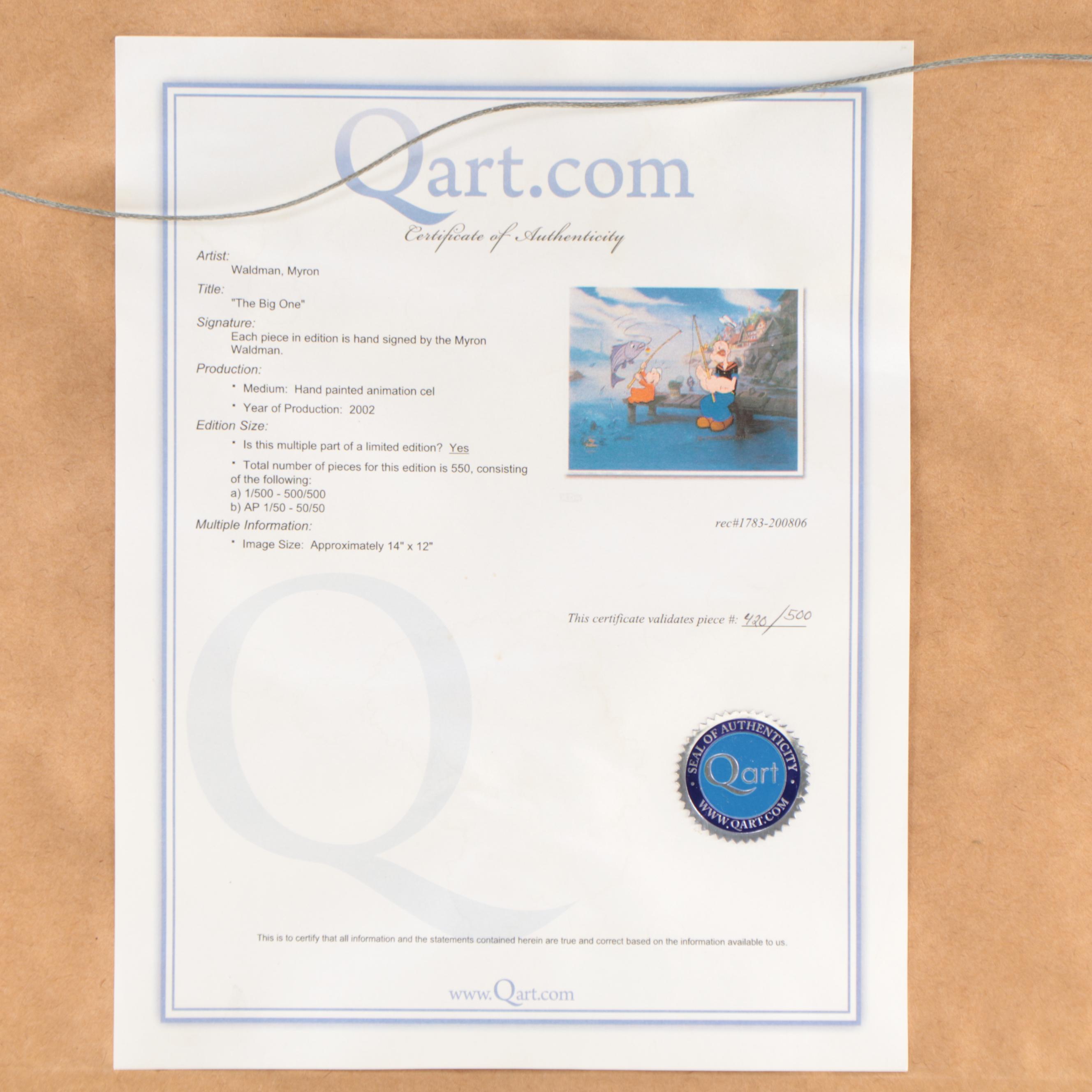 Myron Waldman Signed King Features Hand-Painted Animation Cel "The Big One"