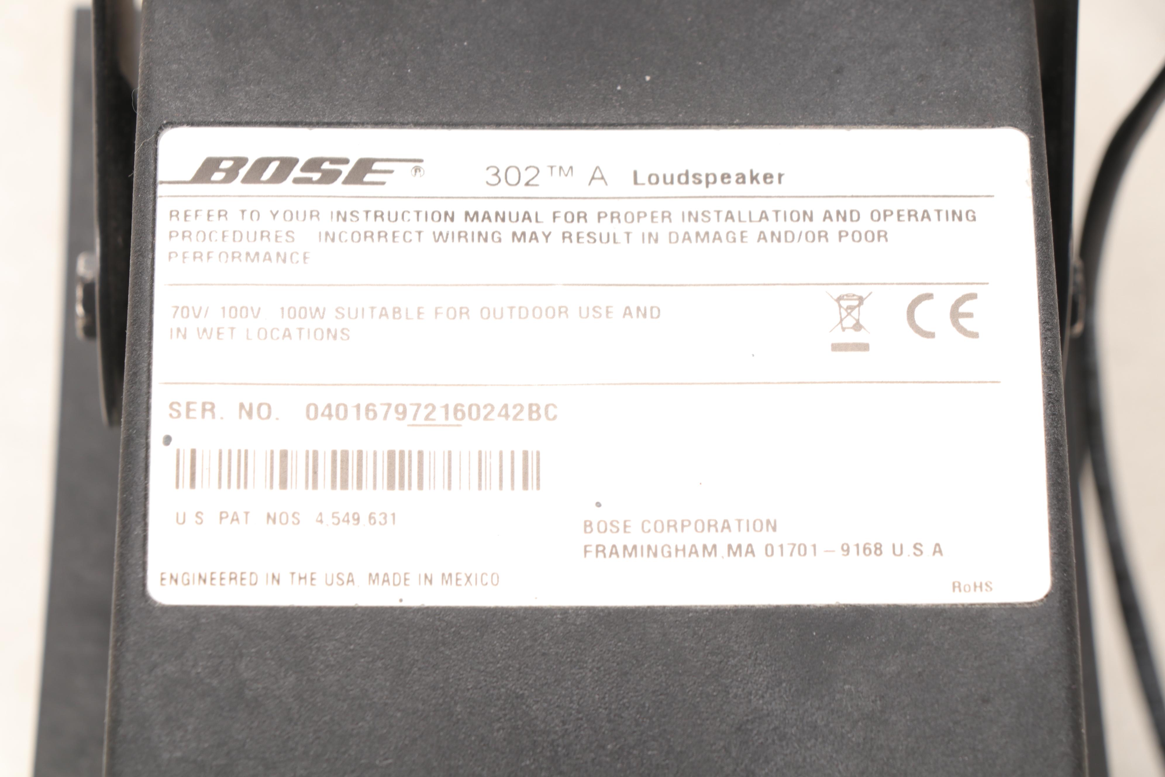 Six Bose Panaray 302A Surface-Mount Outdoor Loudspeakers, 2000s