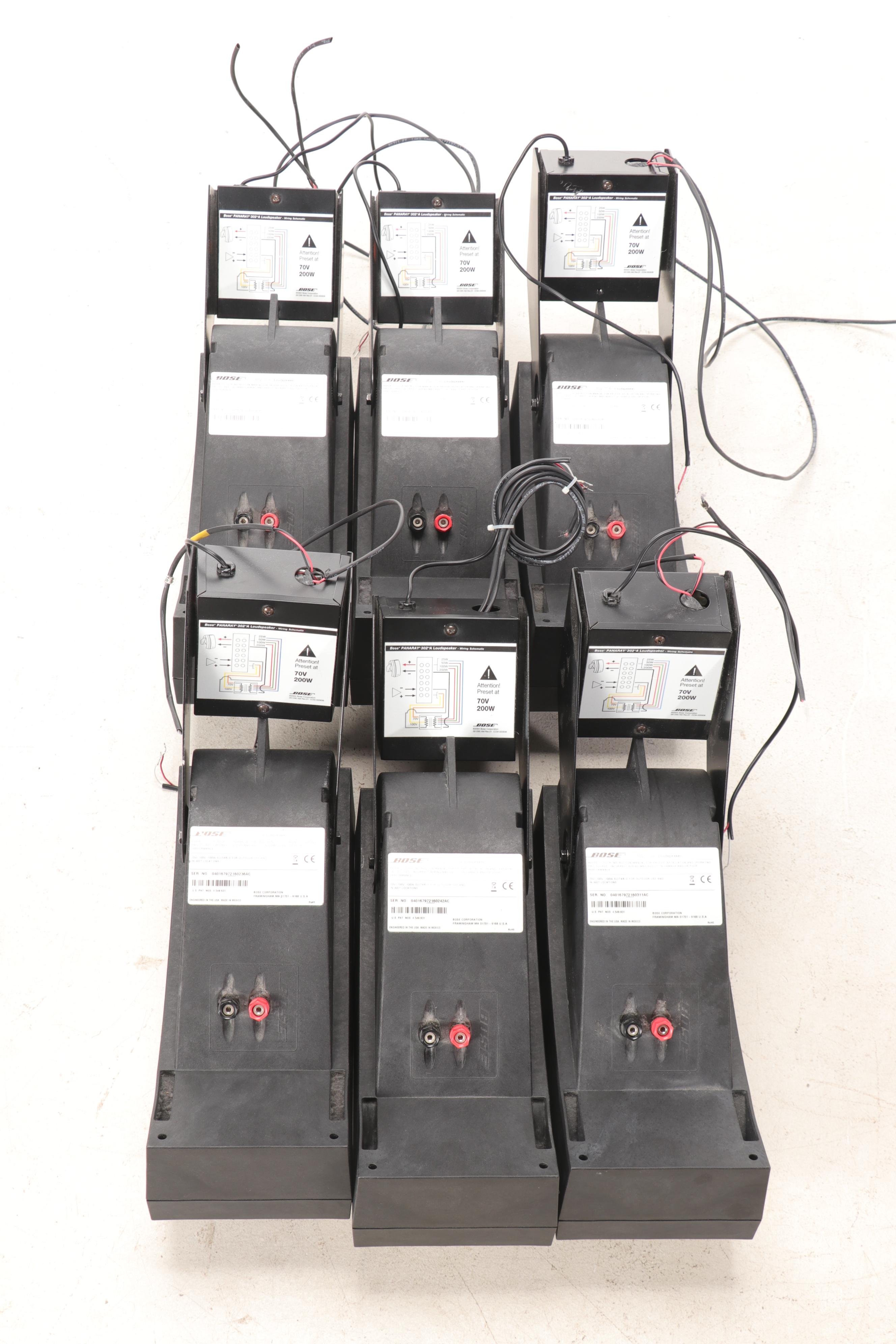 Six Bose Panaray 302A Surface-Mount Outdoor Loudspeakers, 2000s