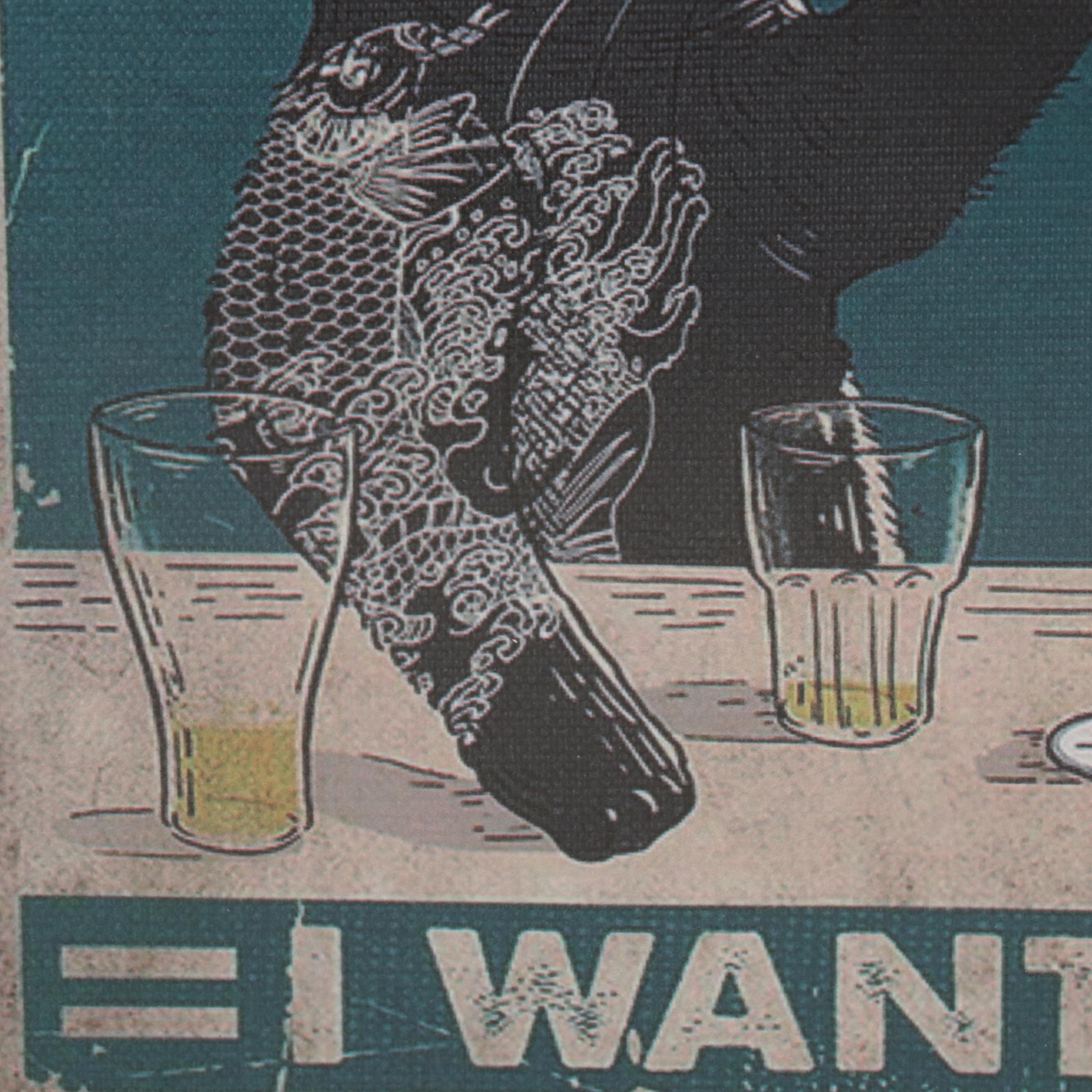 Giclée of Black Cat Drinking Beer, 21st Century