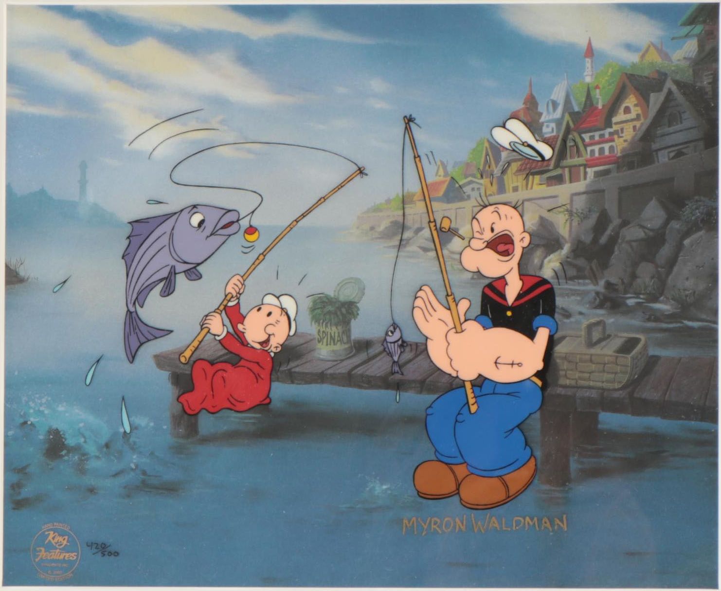 Myron Waldman Signed King Features Hand-Painted Animation Cel "The Big One"