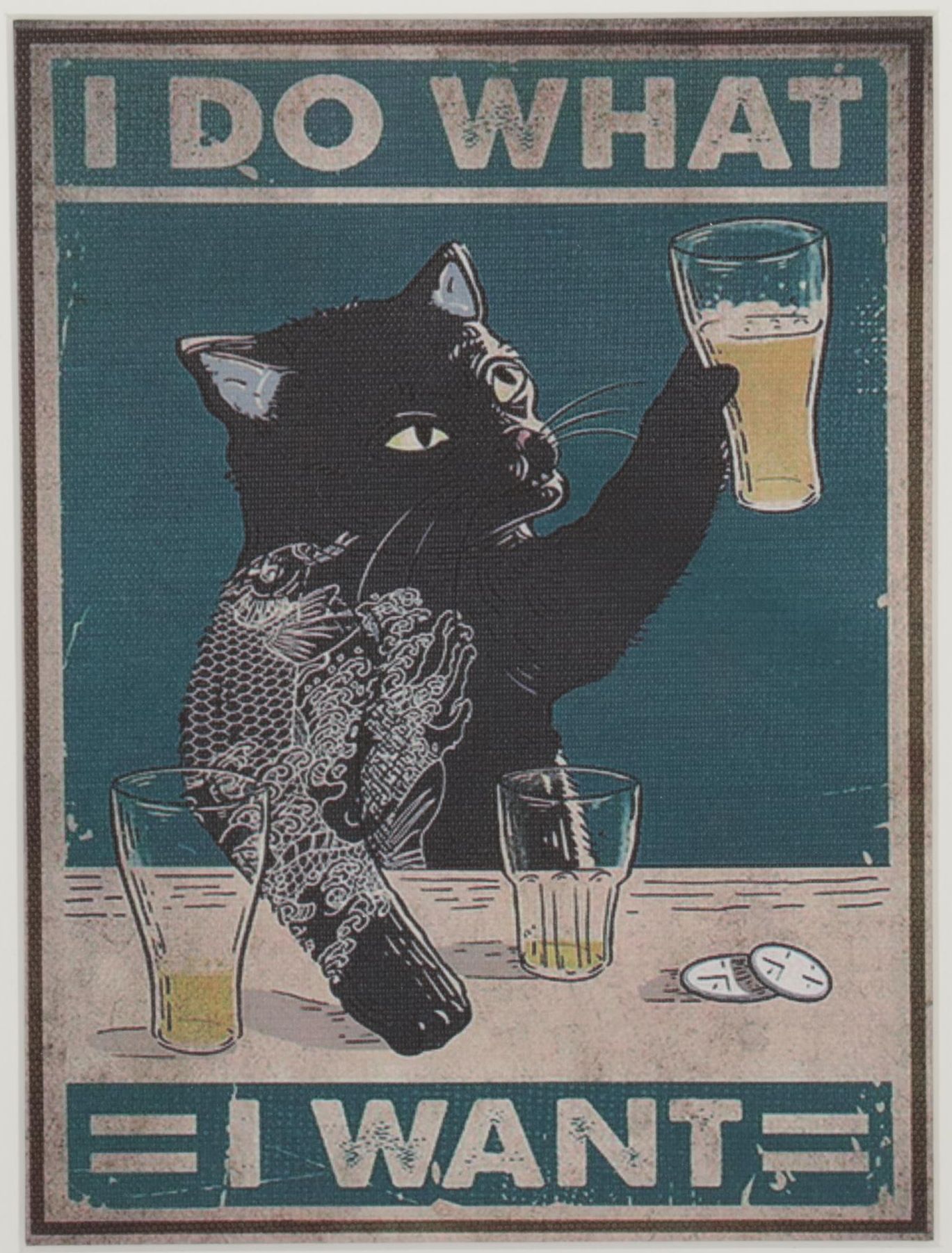 Giclée of Black Cat Drinking Beer, 21st Century