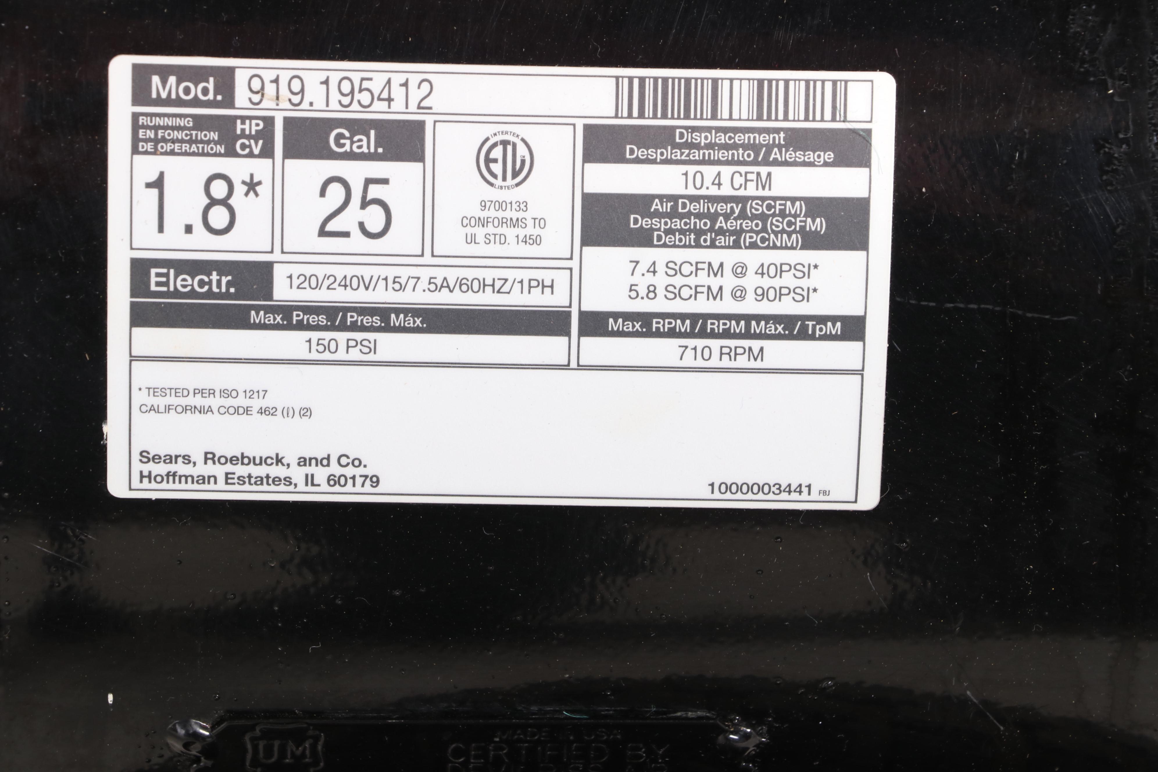 Craftsman Professional 150 PSI, 1.8 HP Air Compressor