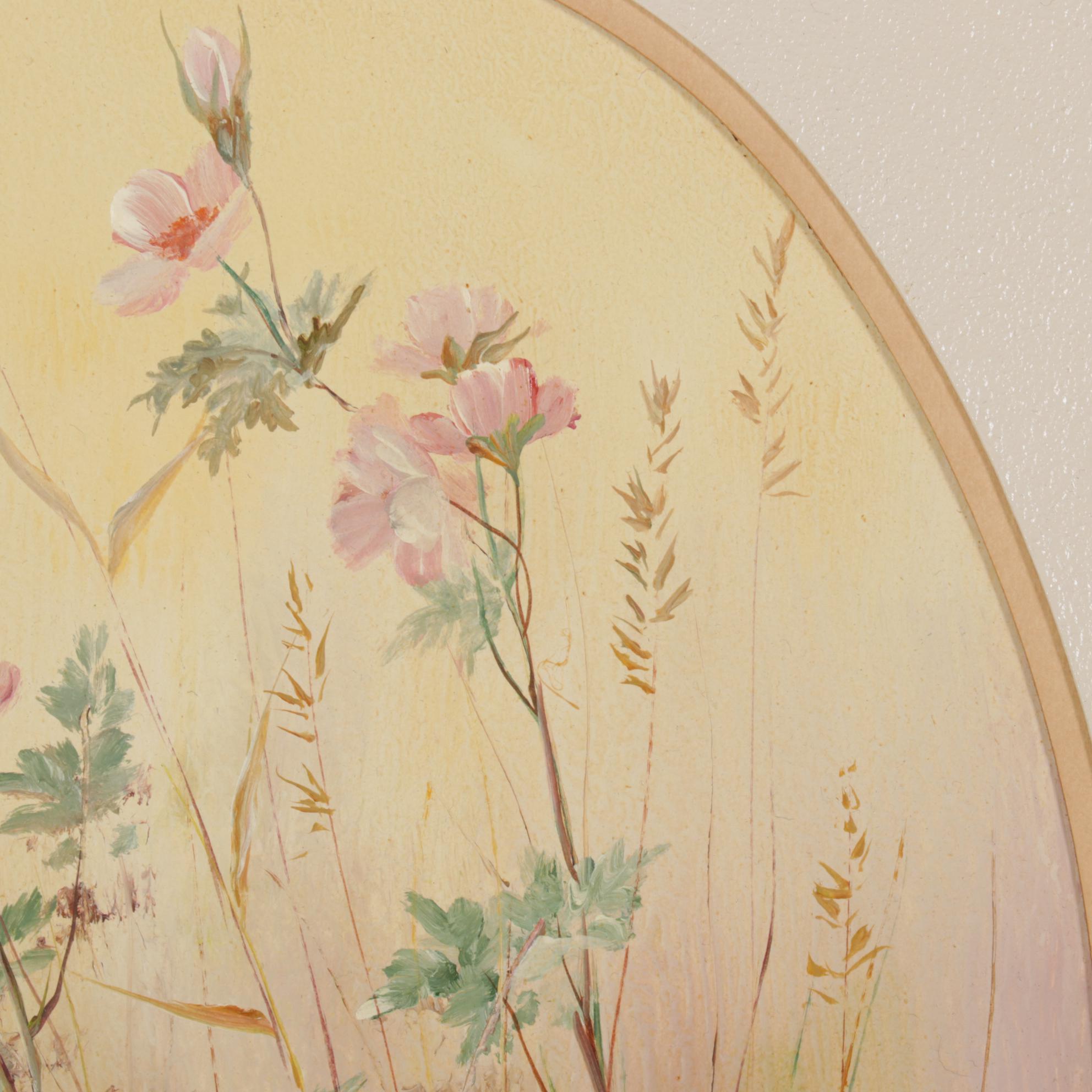 Ernestine Bucking Oil Painting of Pink Wildflowers, Mid-Late 20th Century