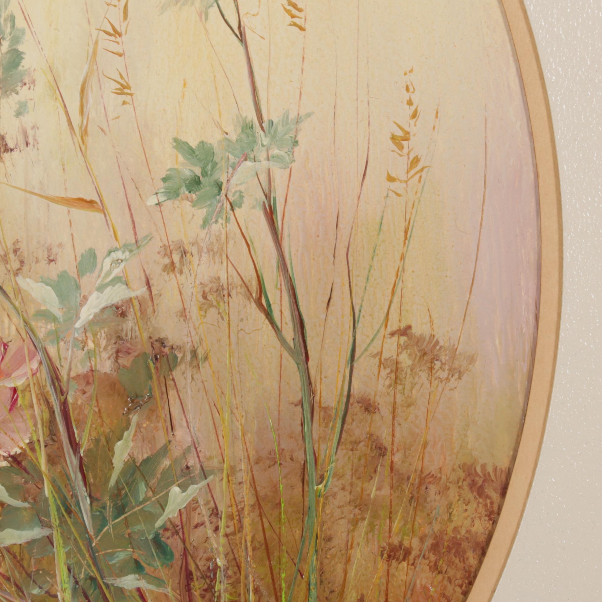 Ernestine Bucking Oil Painting of Pink Wildflowers, Mid-Late 20th Century