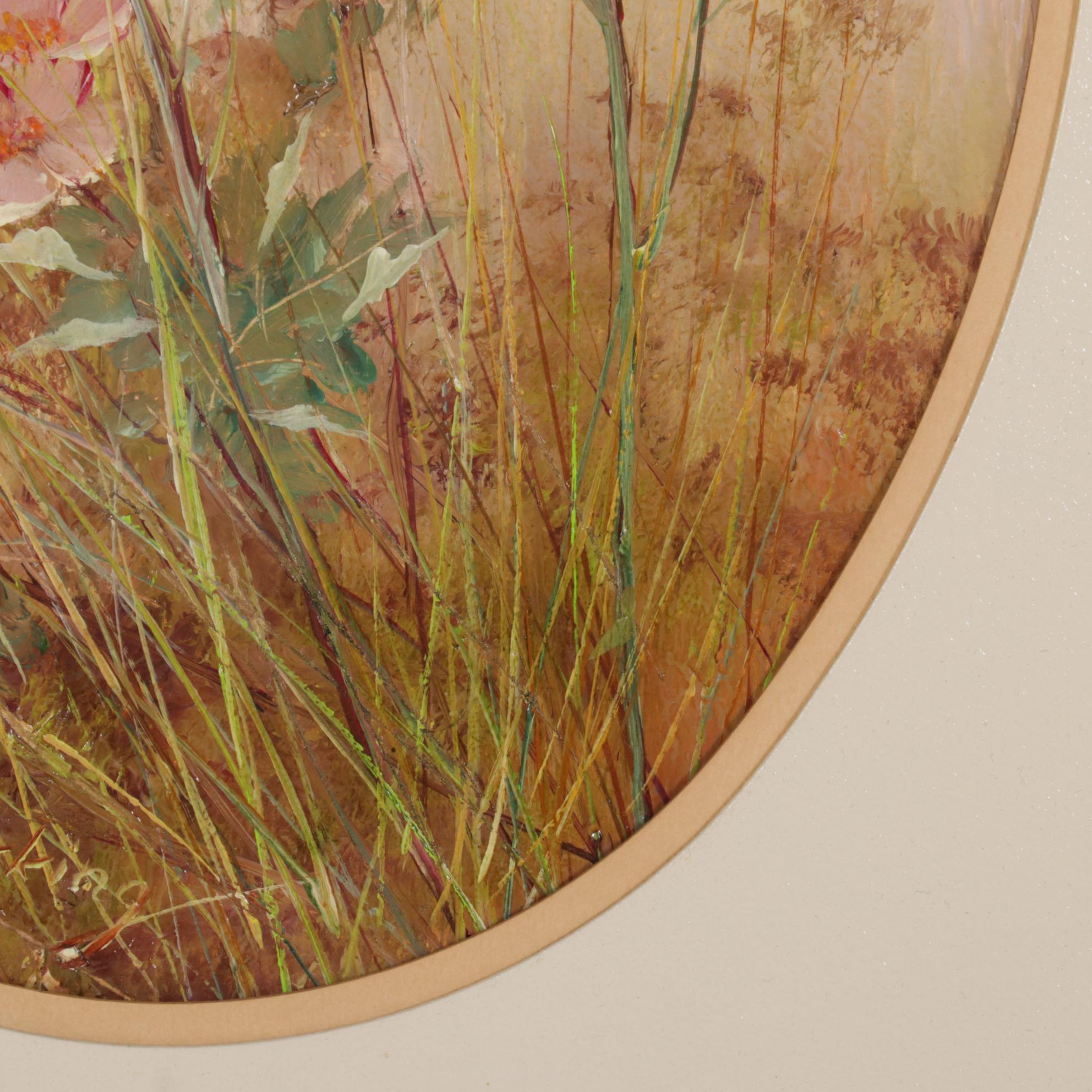 Ernestine Bucking Oil Painting of Pink Wildflowers, Mid-Late 20th Century