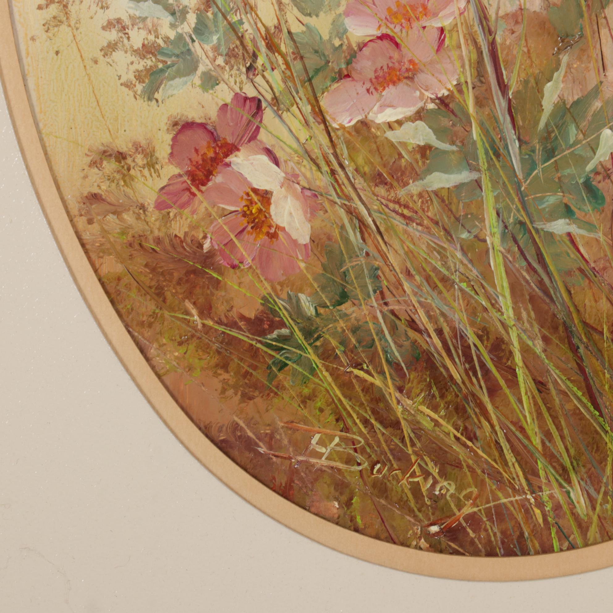Ernestine Bucking Oil Painting of Pink Wildflowers, Mid-Late 20th Century