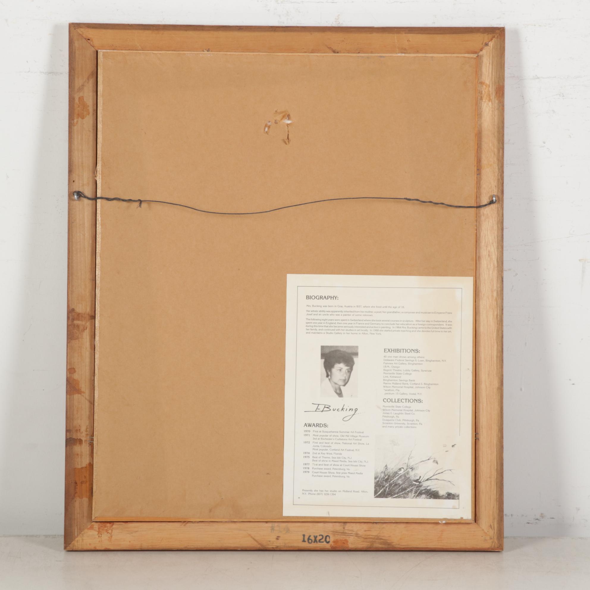 Ernestine Bucking Oil Painting of Pink Wildflowers, Mid-Late 20th Century