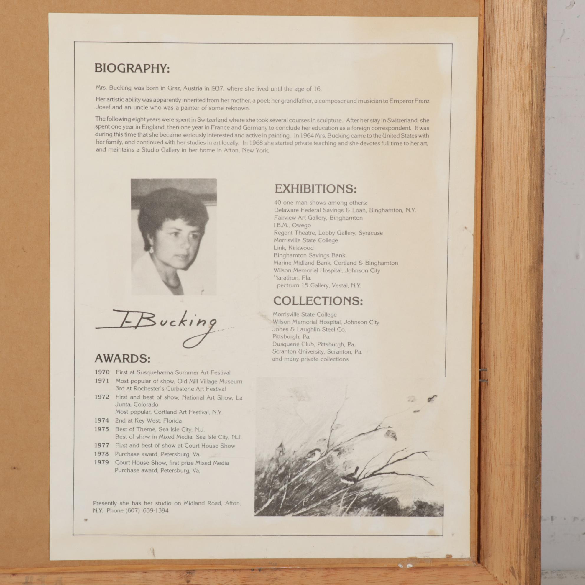 Ernestine Bucking Oil Painting of Pink Wildflowers, Mid-Late 20th Century