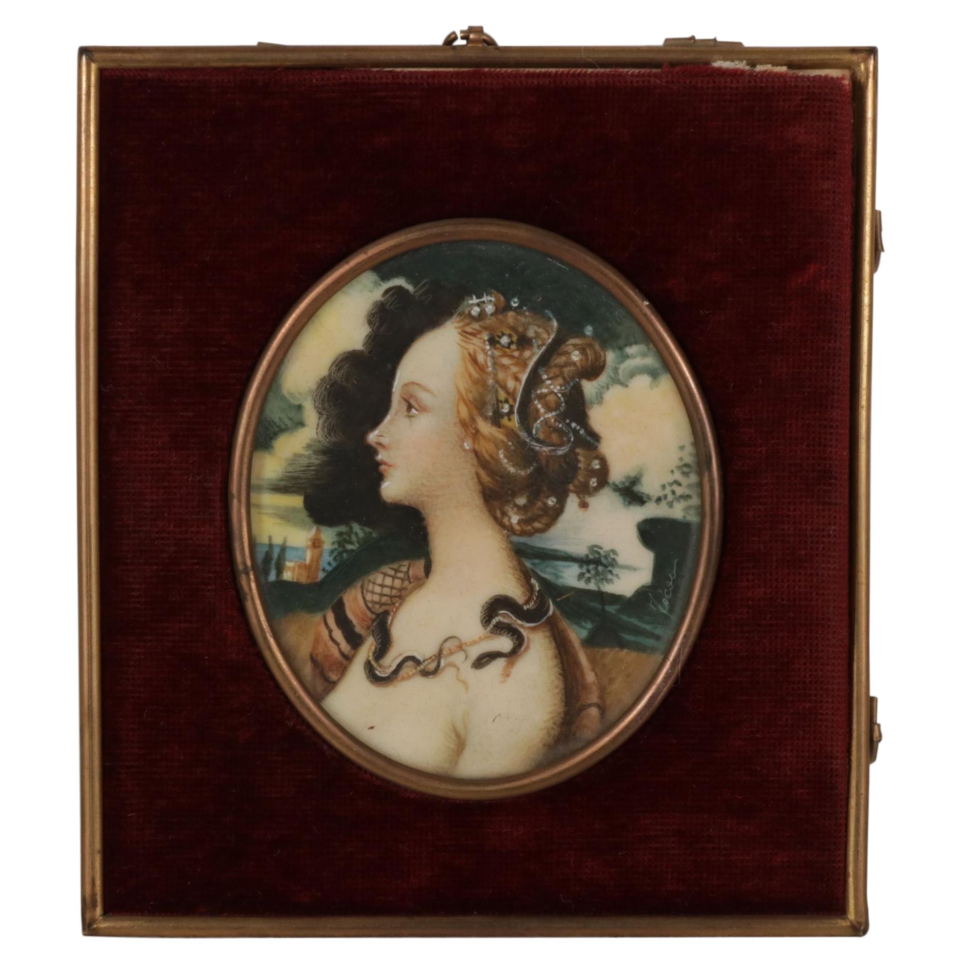 Emma Focacci Miniature Portrait Oil Painting, Early 20th Century