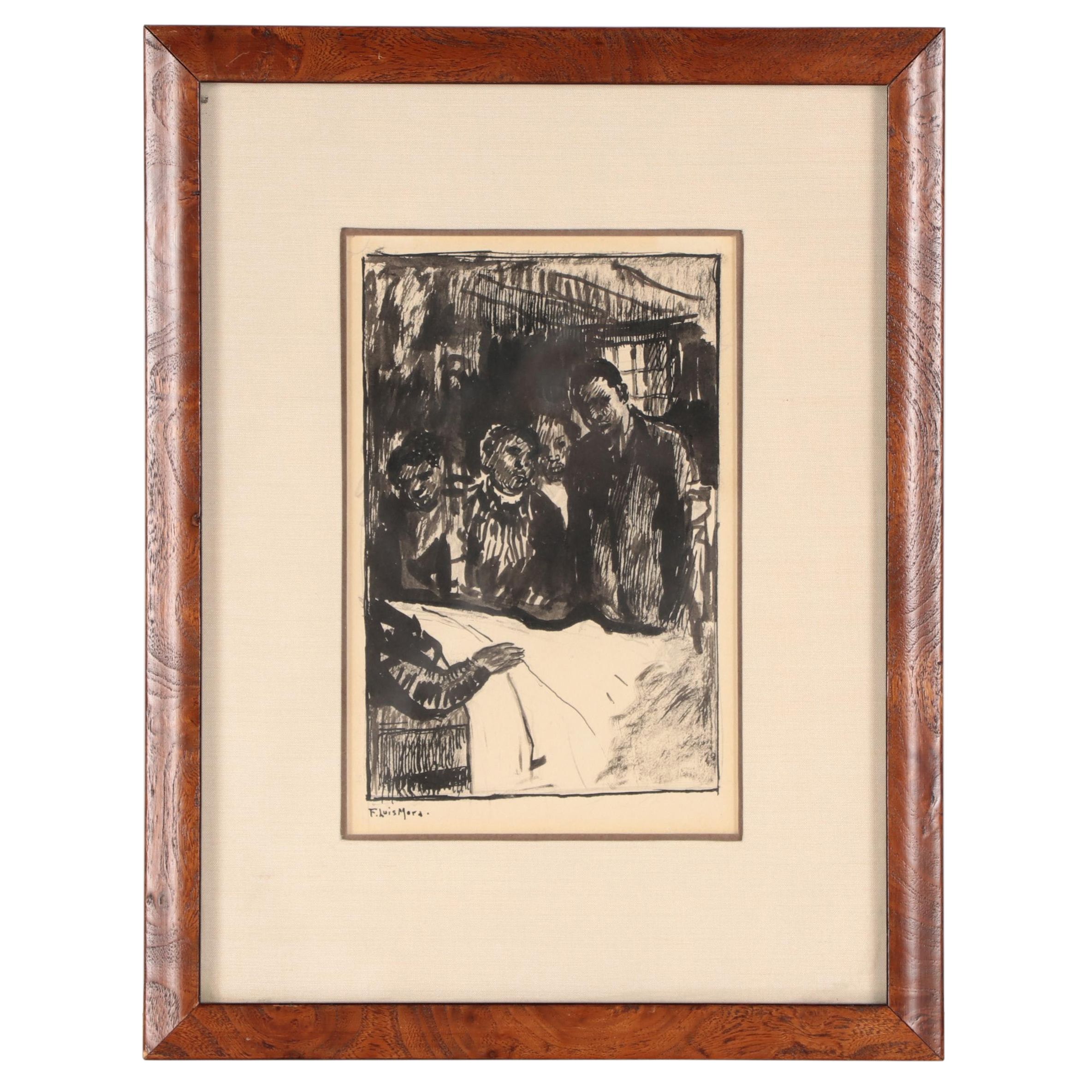 Francis Luis Mora Ink Drawing of Figures