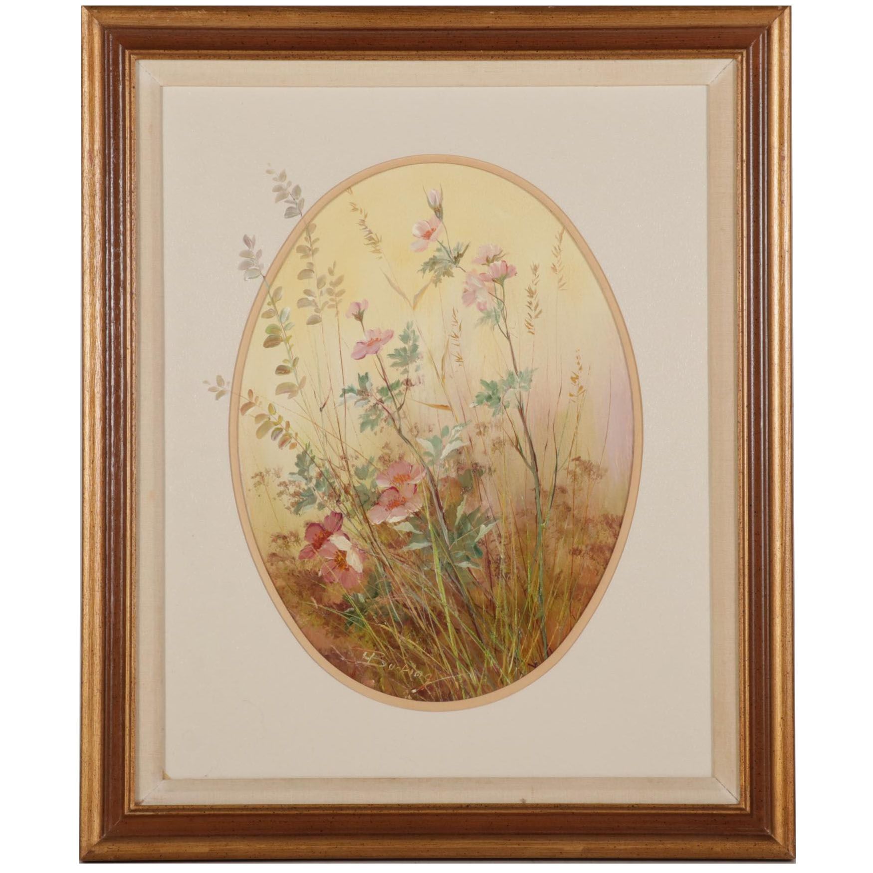 Ernestine Bucking Oil Painting of Pink Wildflowers, Mid-Late 20th Century