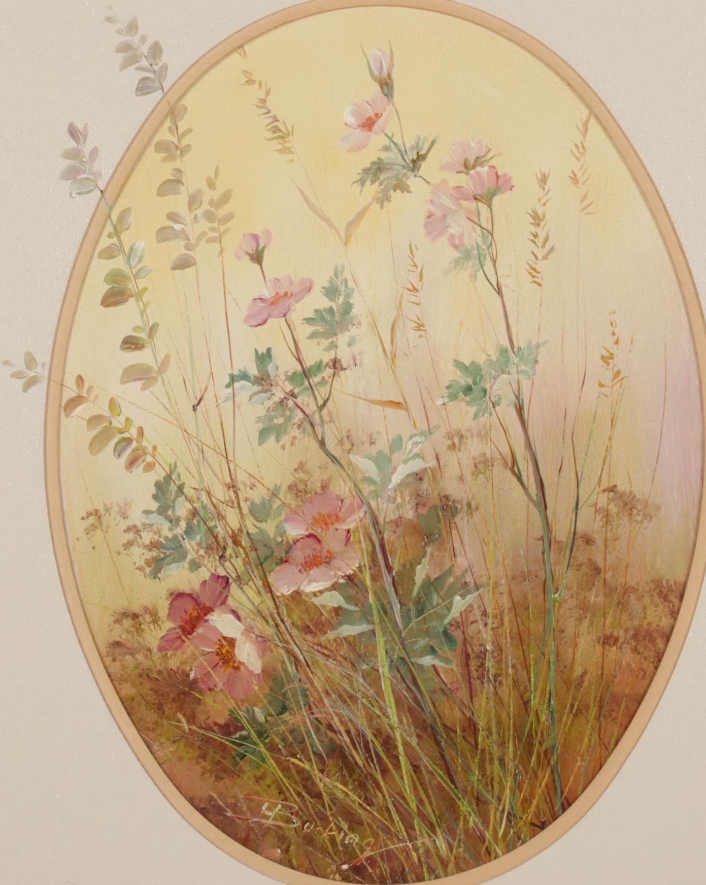 Ernestine Bucking Oil Painting of Pink Wildflowers, Mid-Late 20th Century
