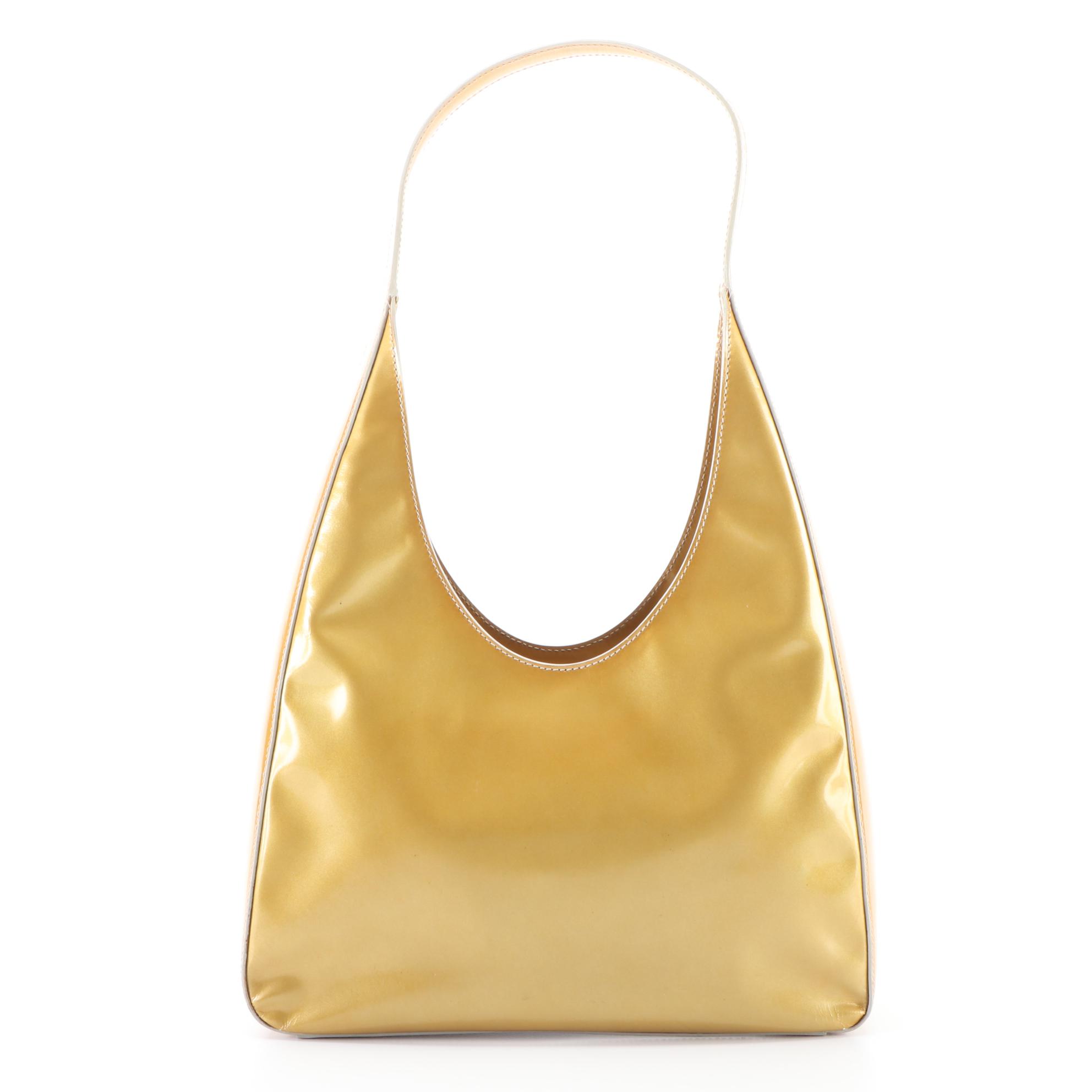 Prada Slim Structured Hobo Bag in Metallic Gold Patent Leather