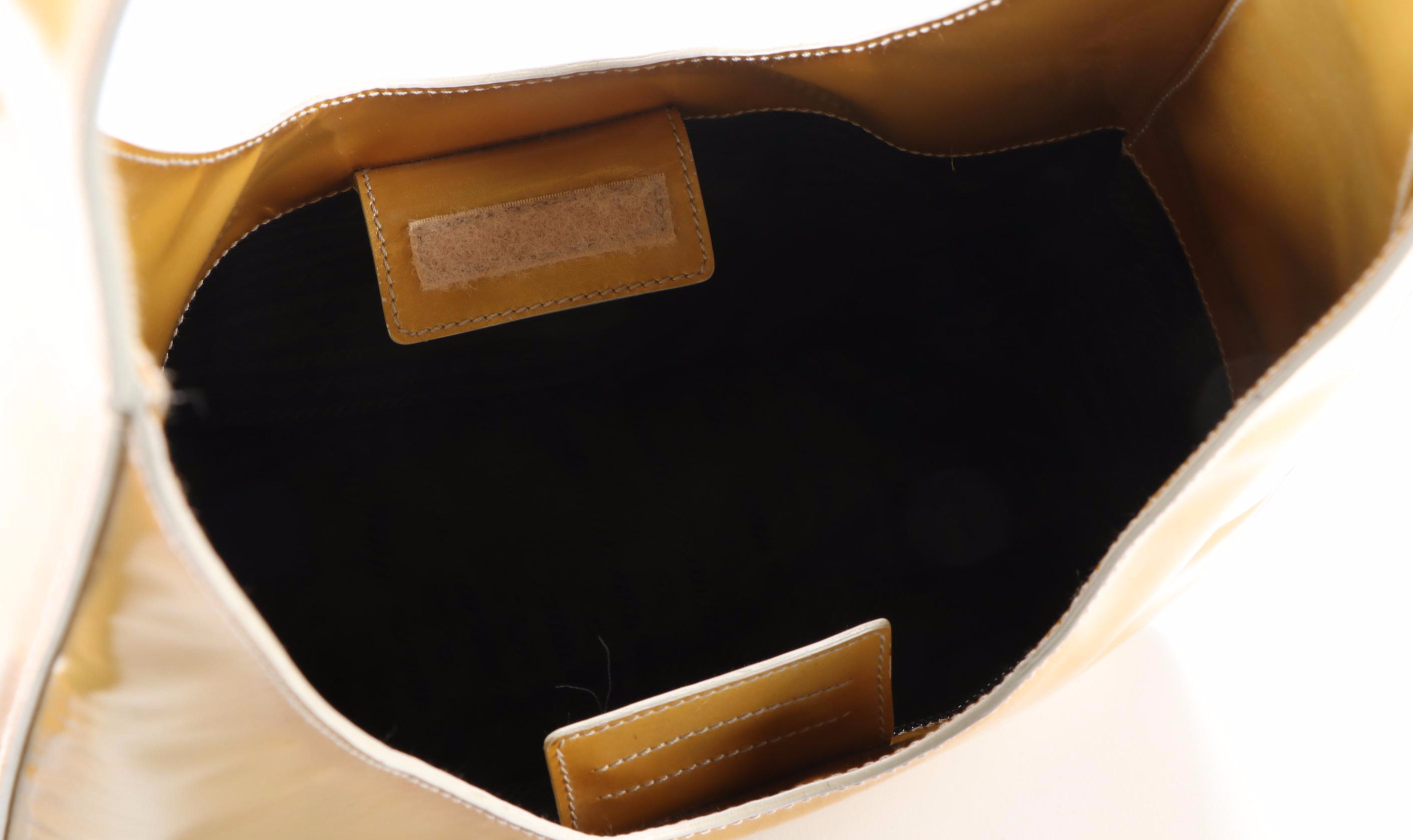 Prada Slim Structured Hobo Bag in Metallic Gold Patent Leather