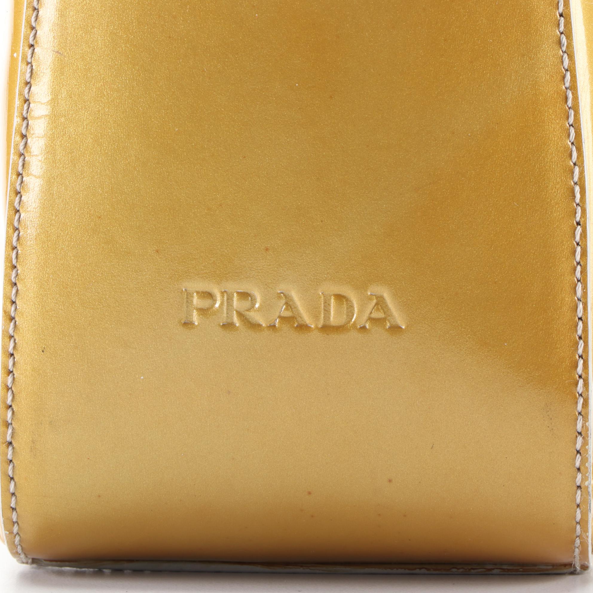 Prada Slim Structured Hobo Bag in Metallic Gold Patent Leather