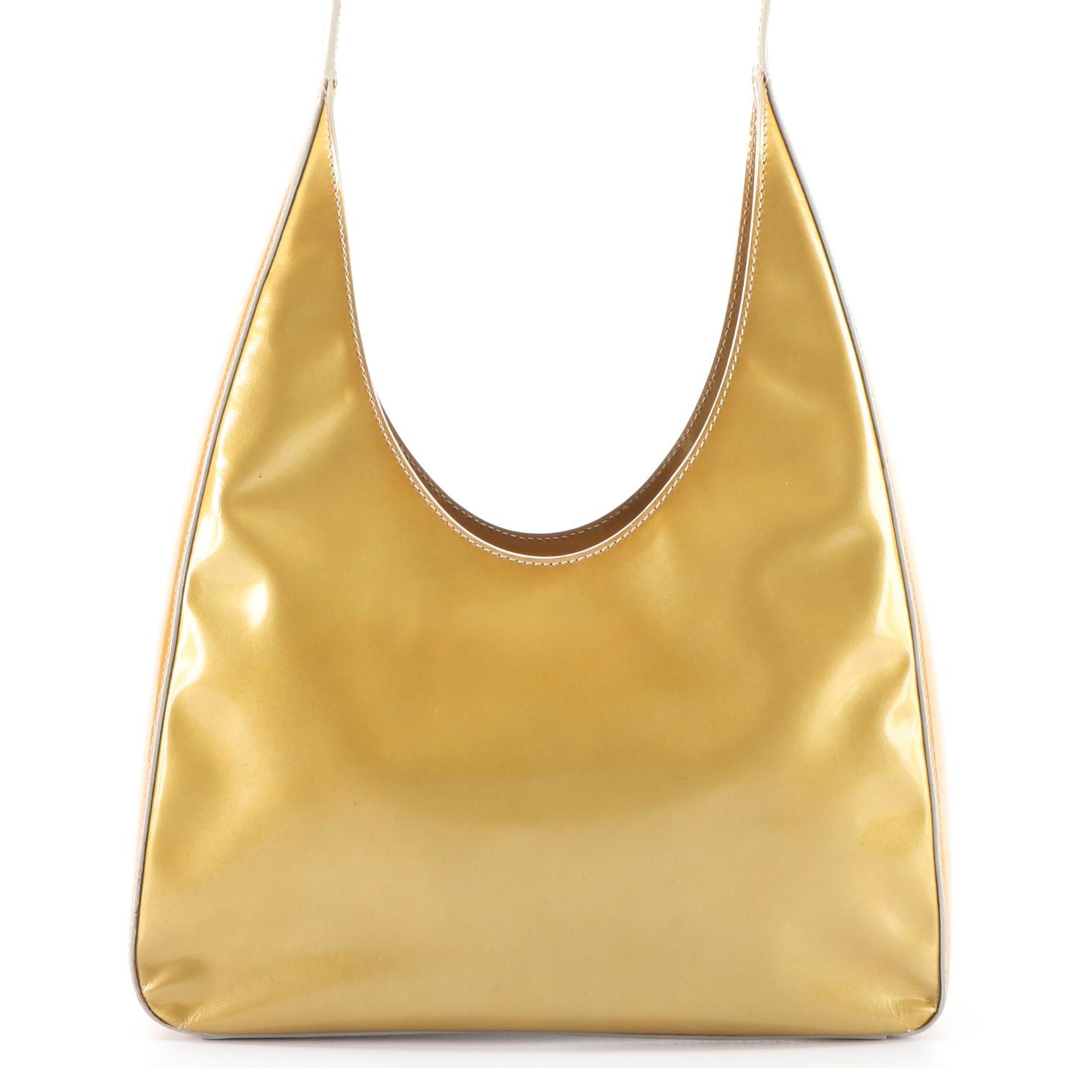 Prada Slim Structured Hobo Bag in Metallic Gold Patent Leather