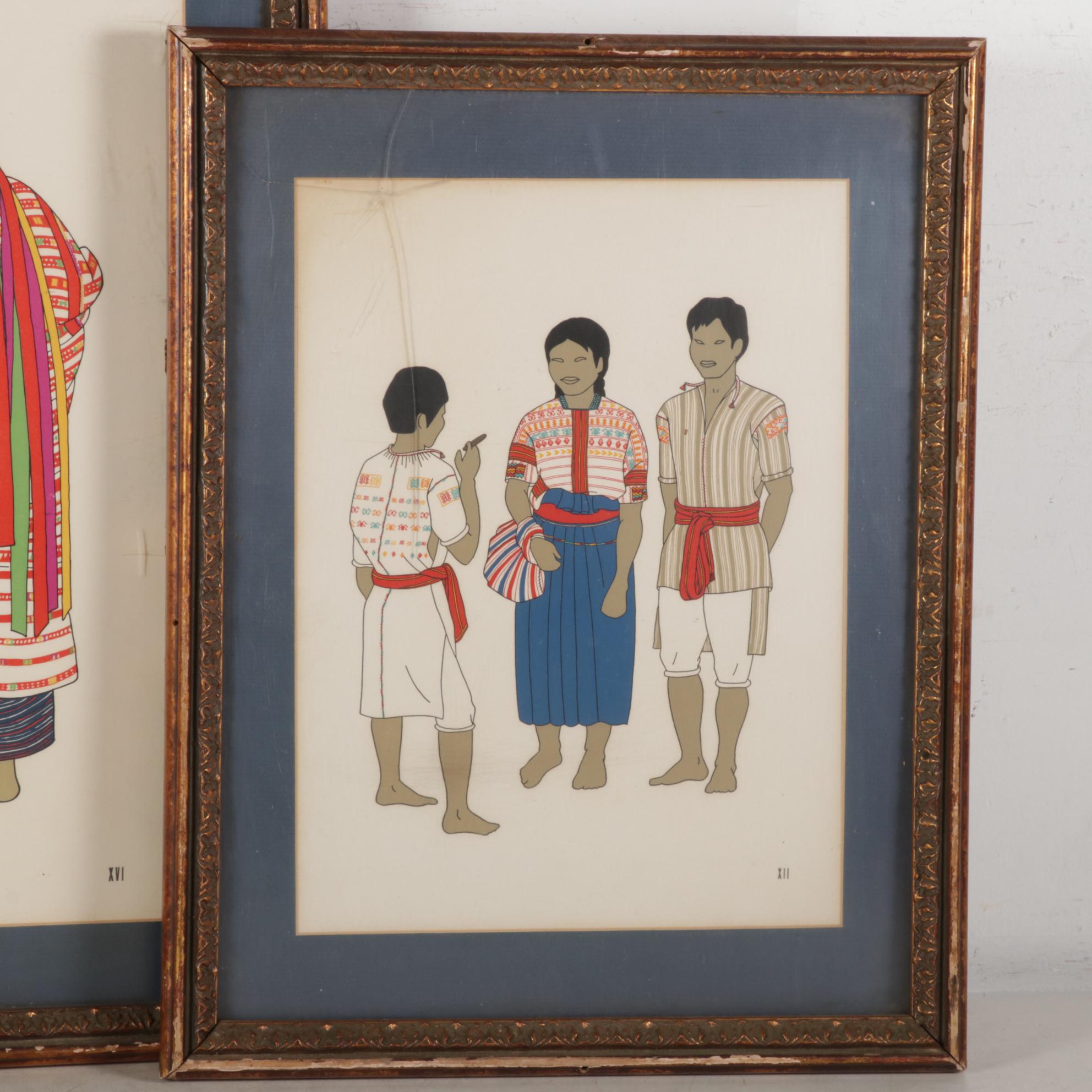 South Asian Inspired Costume Design Color Lithographs, Mid-Late 20th Century