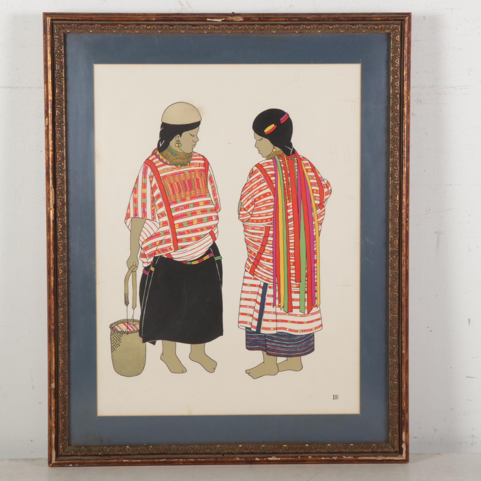 South Asian Inspired Costume Design Color Lithographs, Mid-Late 20th Century
